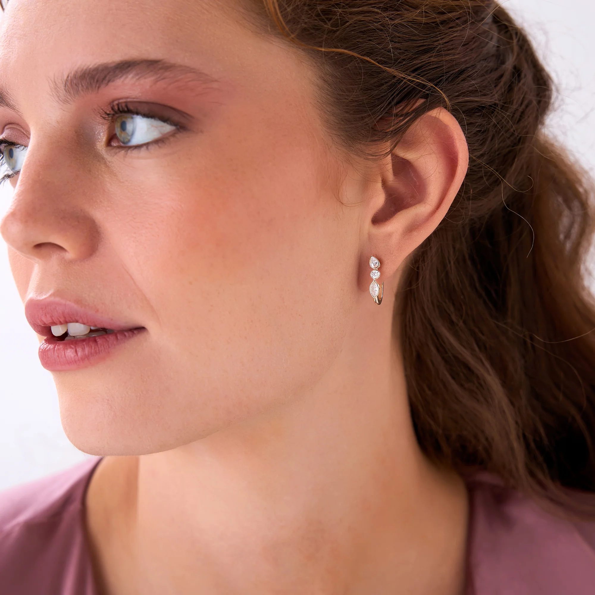 0.65 ctw 14k Marquise & Round Cut Lab Grown Diamond Hoop Earrings - Illaria - Image 2
