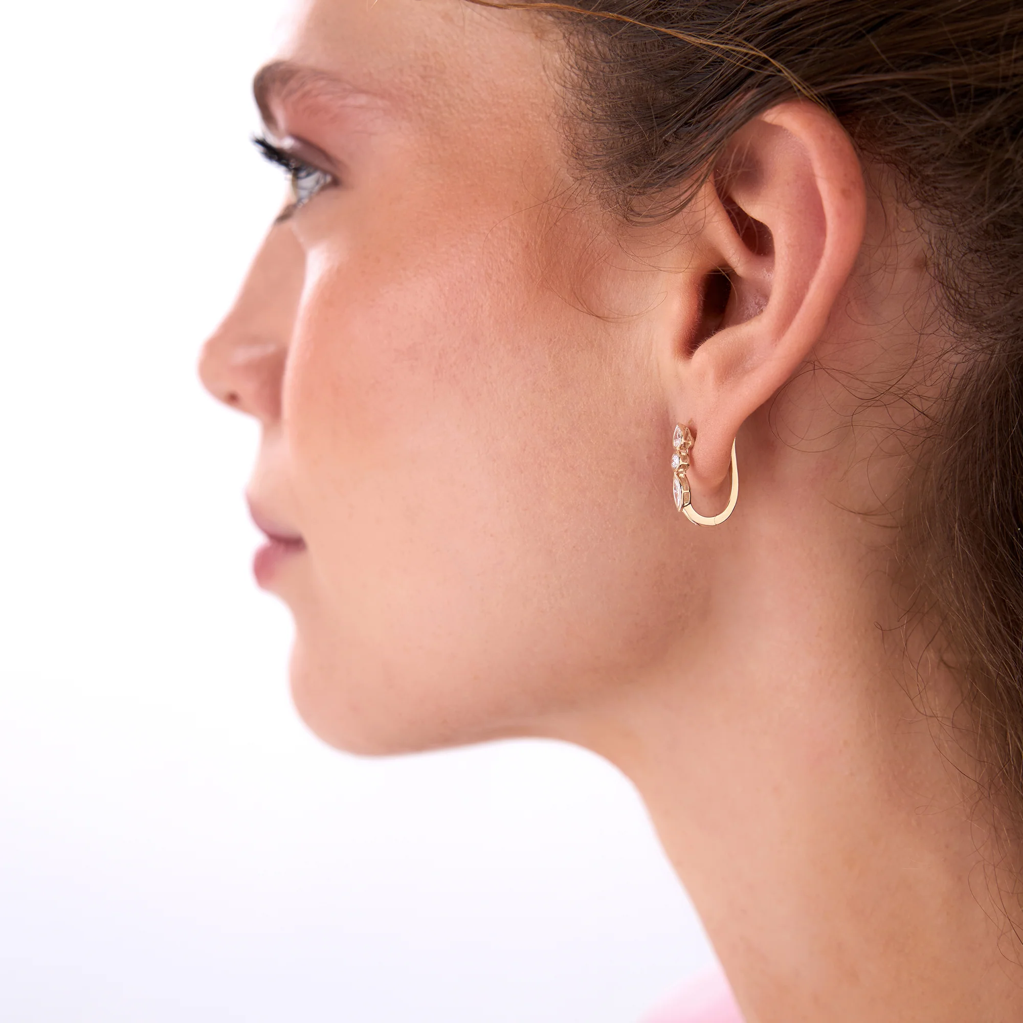 0.65 ctw 14k Marquise & Round Cut Lab Grown Diamond Hoop Earrings - Illaria - Image 6