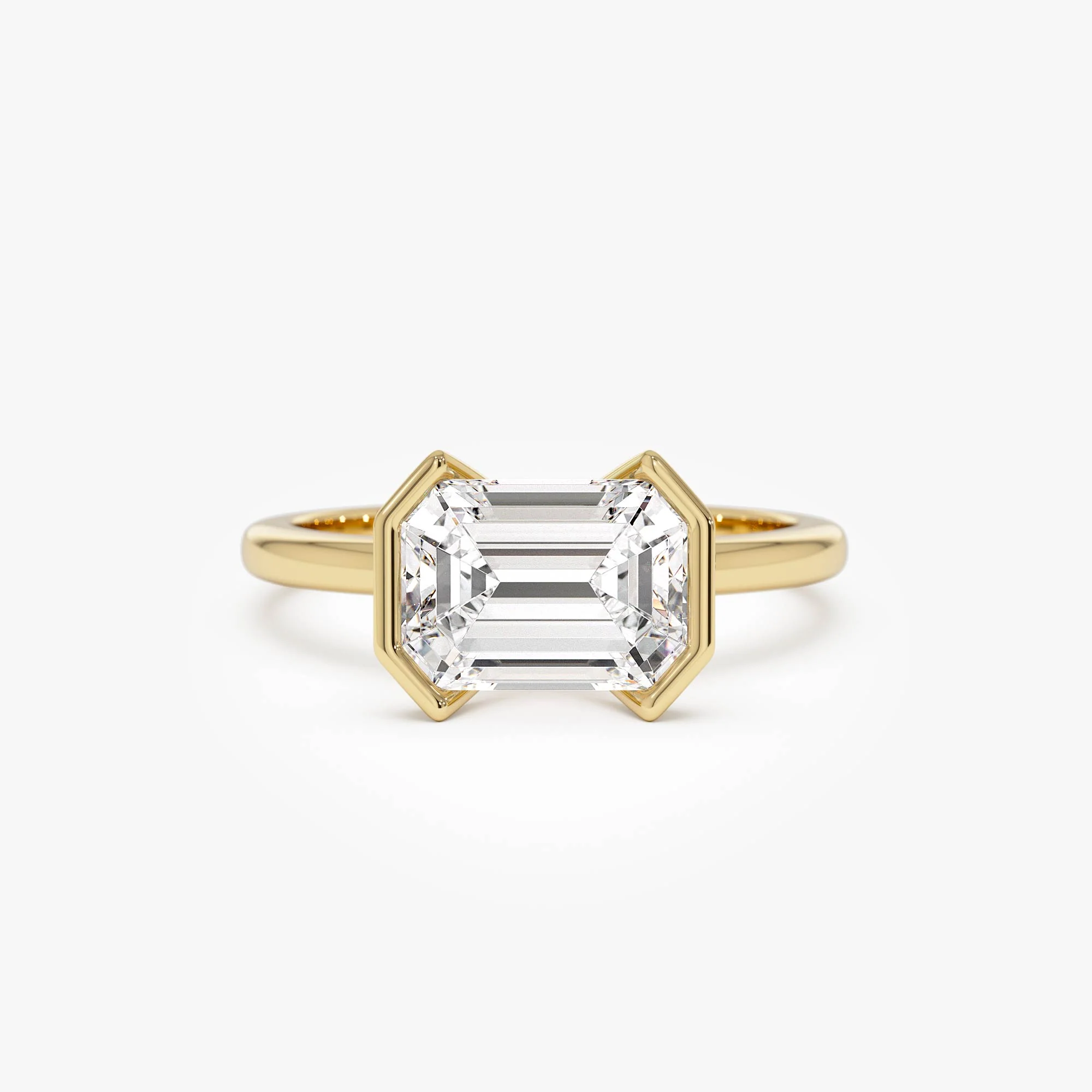 2.00 ctw 14K Half Bezel East-West Emerald Cut Lab Grown Engagement Ring - Amelia