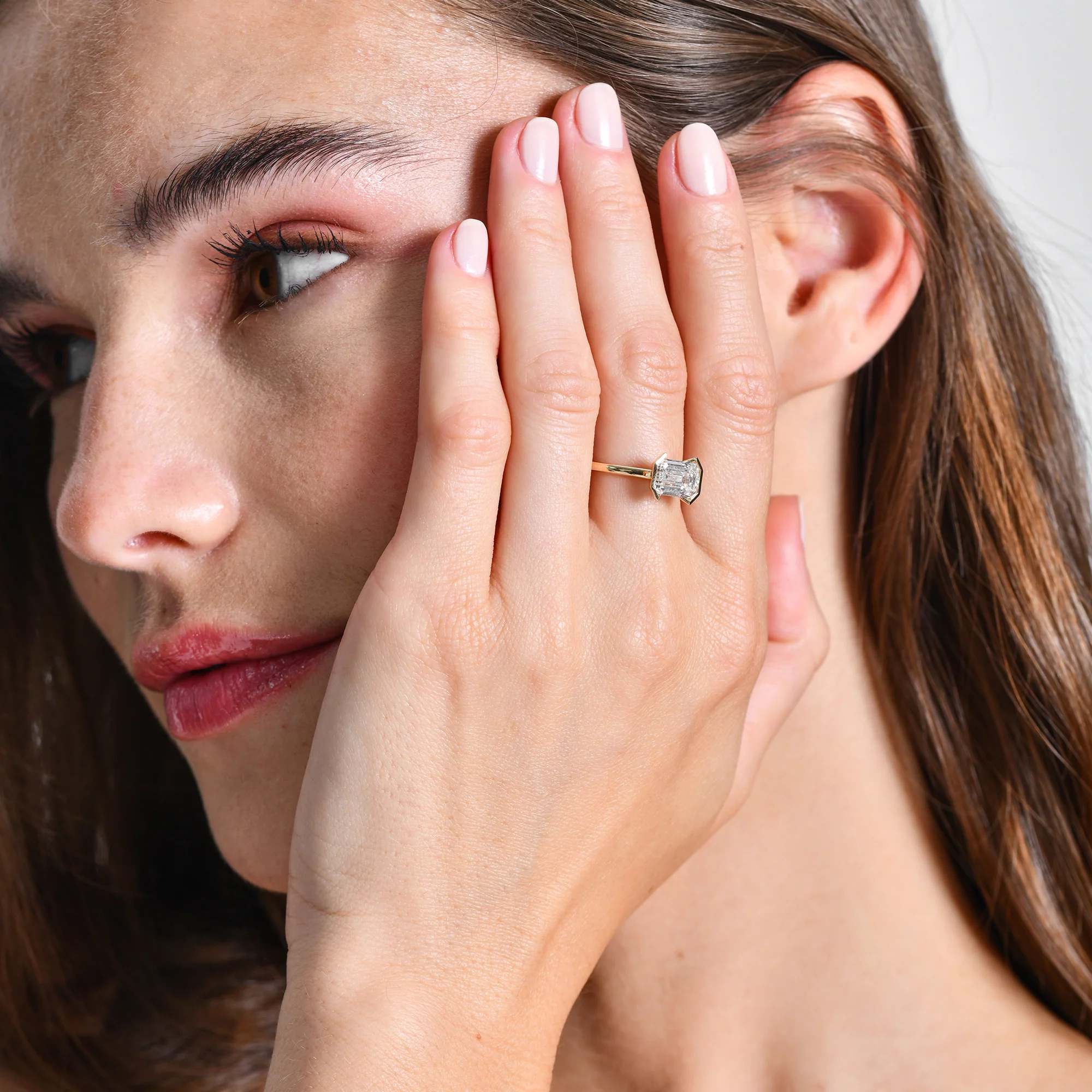 2.00 ctw 14K Half Bezel East-West Emerald Cut Lab Grown Engagement Ring - Amelia - Image 4