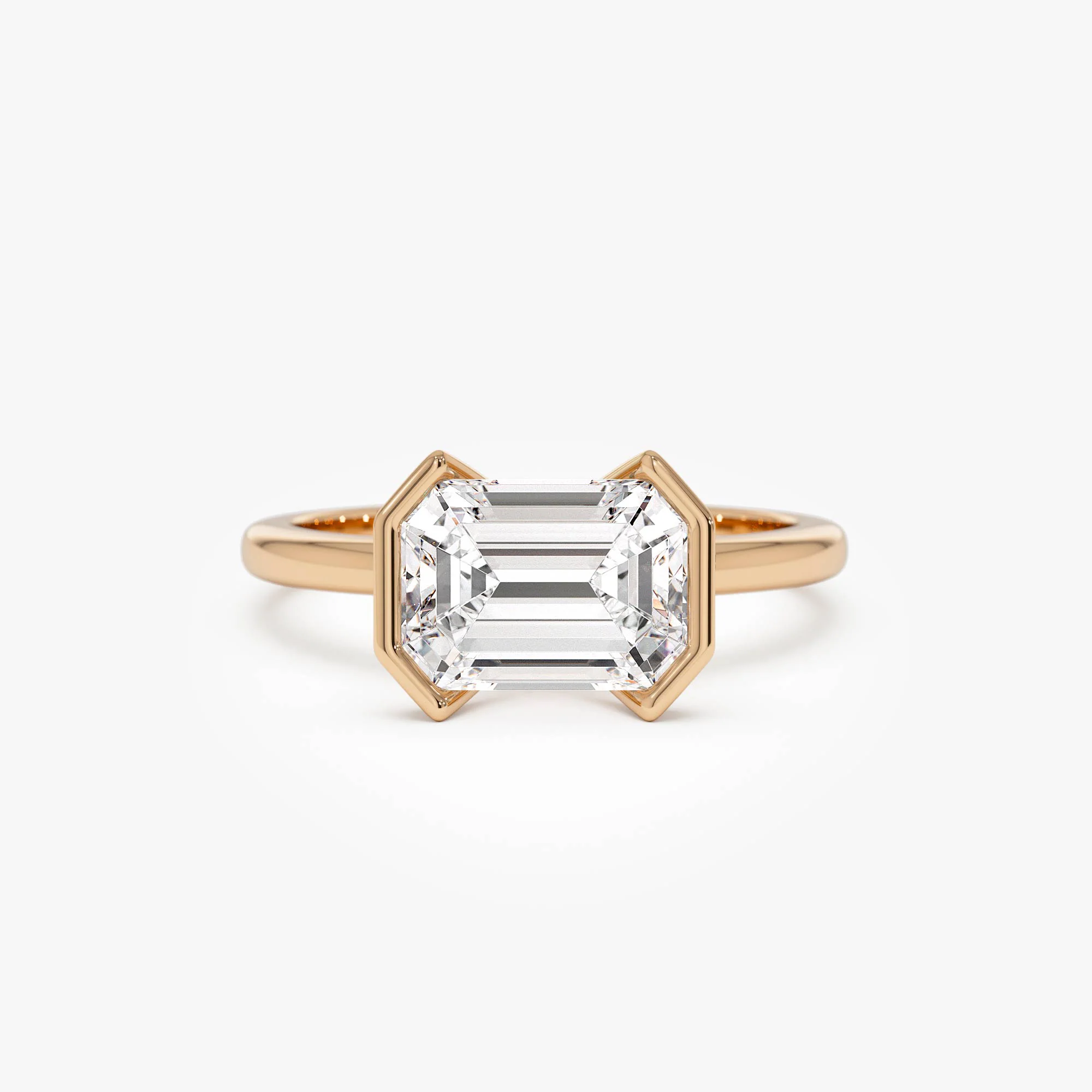 2.00 ctw 14K Half Bezel East-West Emerald Cut Lab Grown Engagement Ring - Amelia - Image 5