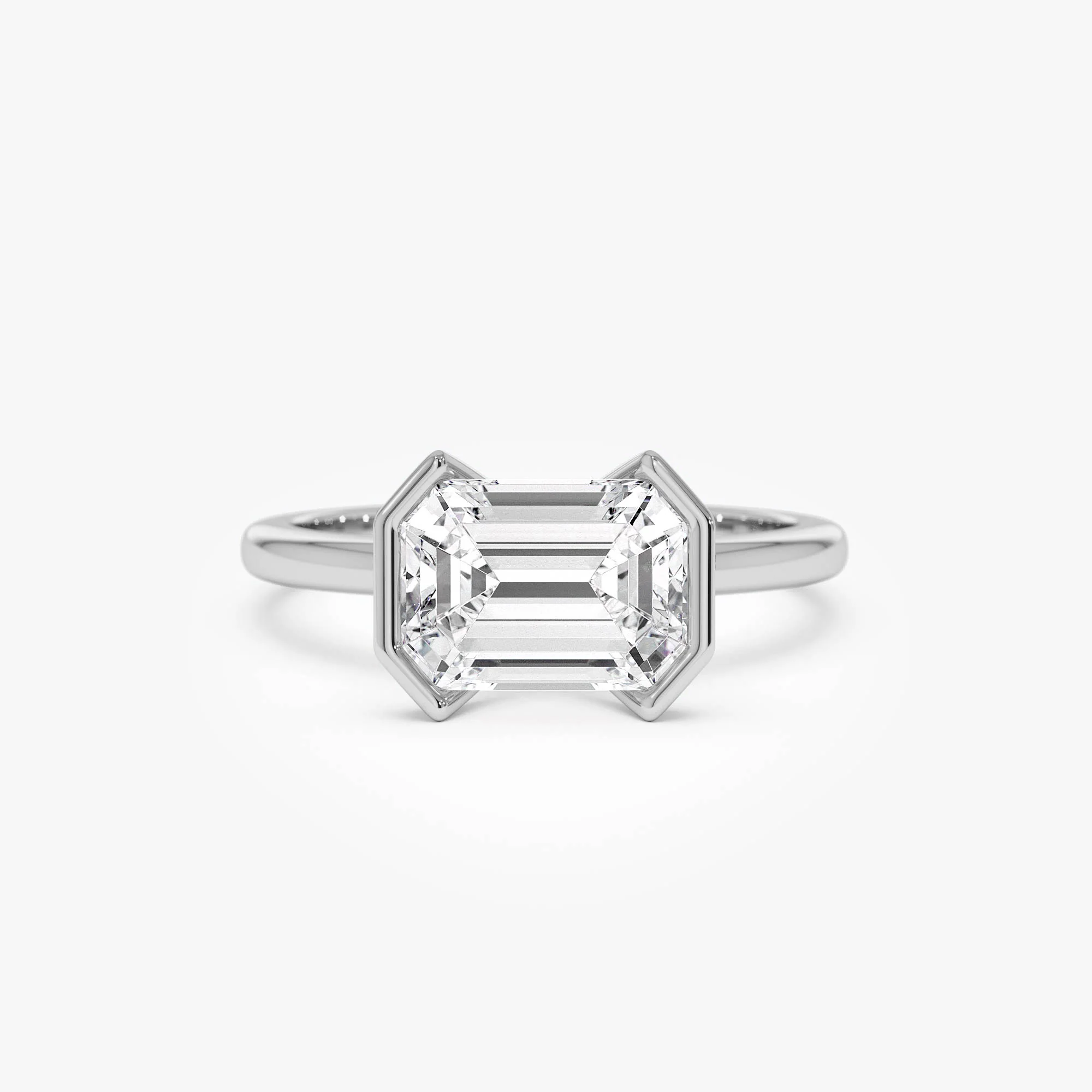 2.00 ctw 14K Half Bezel East-West Emerald Cut Lab Grown Engagement Ring - Amelia - Image 6