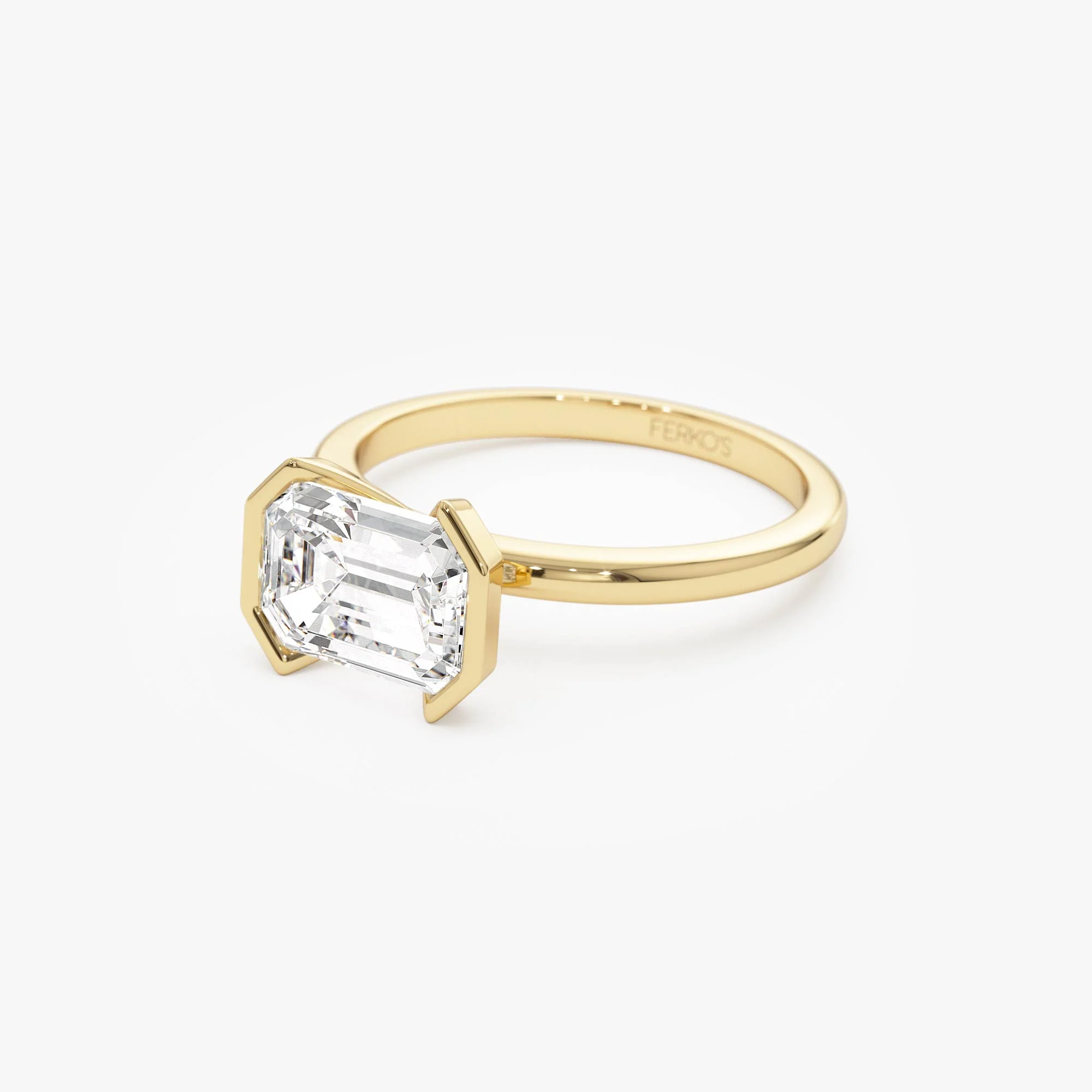 2.00 ctw 14K Half Bezel East-West Emerald Cut Lab Grown Engagement Ring - Amelia - Image 7