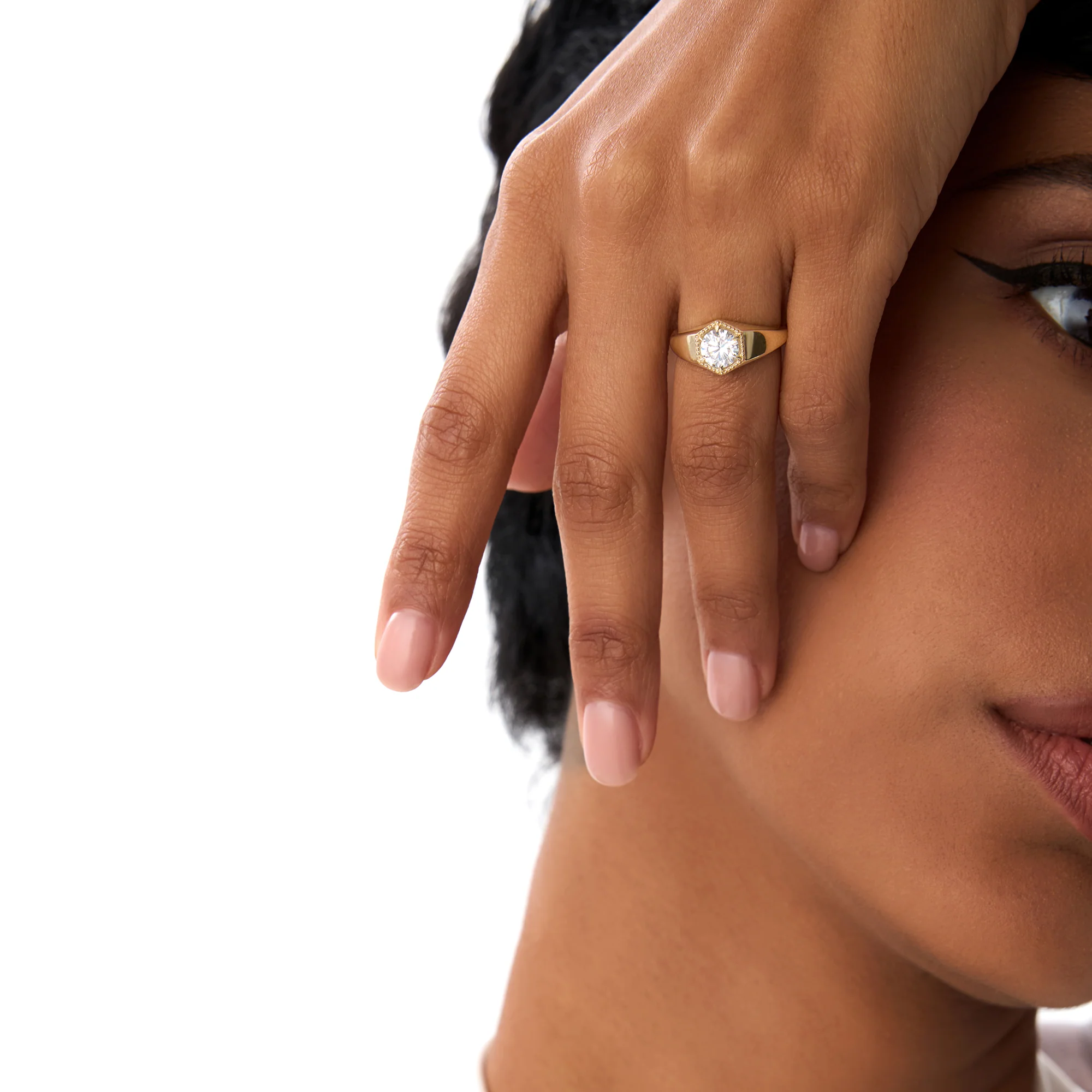 0.75 Ctw 14k Lab Grown Diamond Hexagon Signet Ring - Maia - Image 6