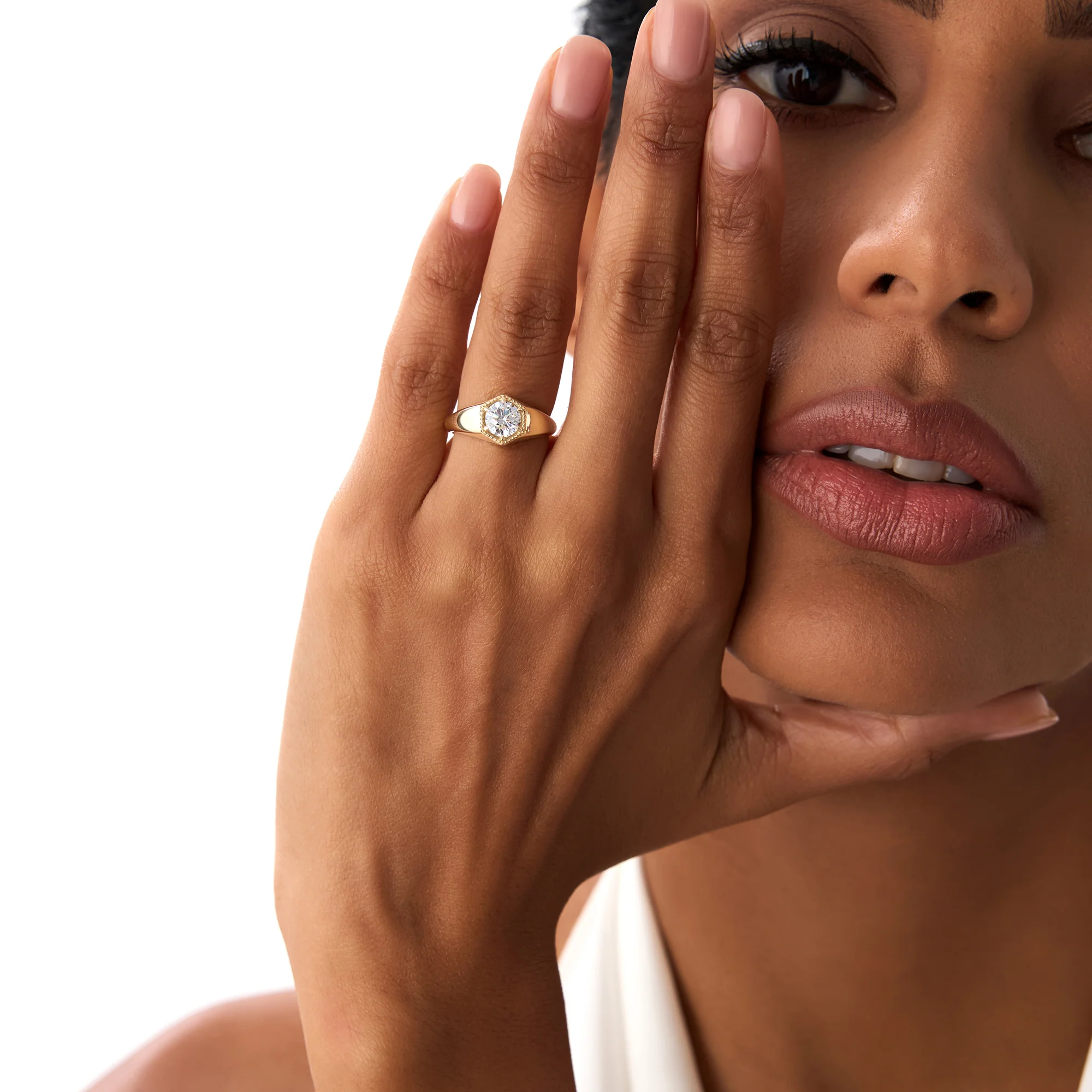 0.75 Ctw 14k Lab Grown Diamond Hexagon Signet Ring - Maia - Image 7