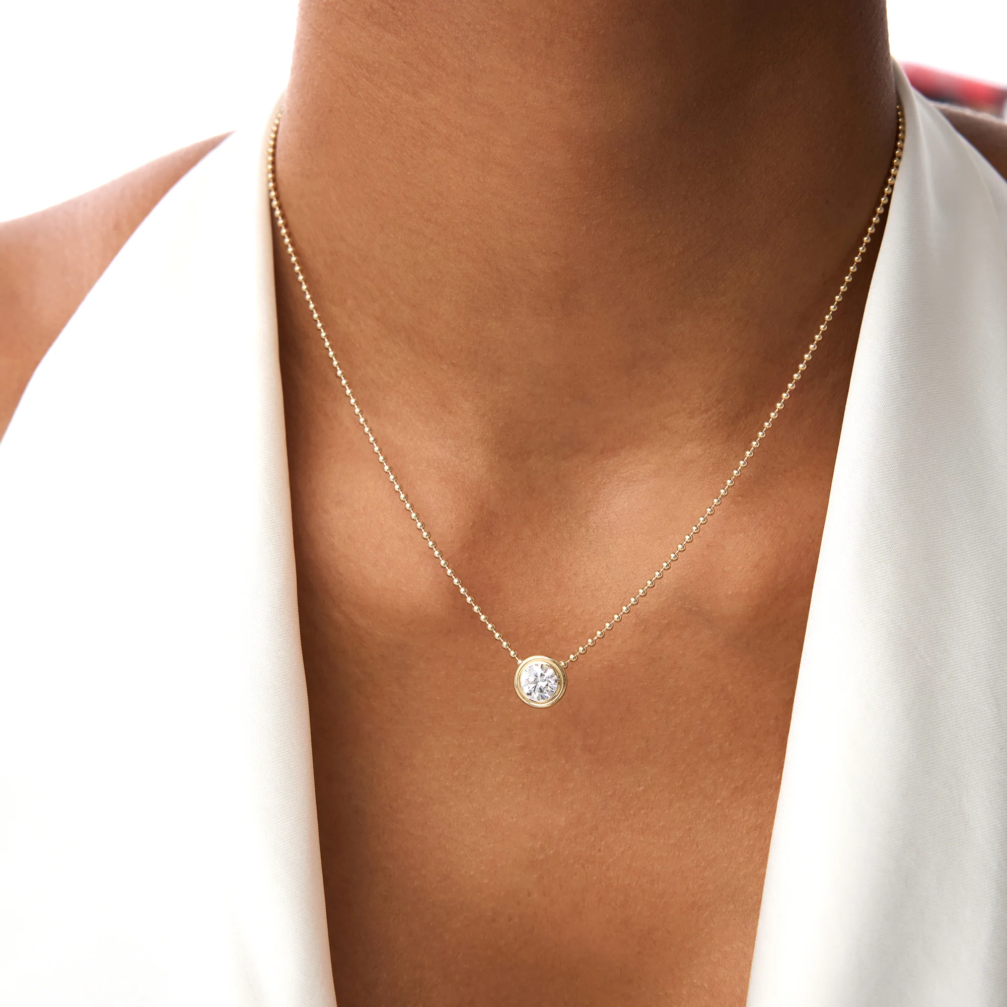 0.75 Ctw 14k Gold Round Lab Diamond Beaded Necklace - Ina - Image 3