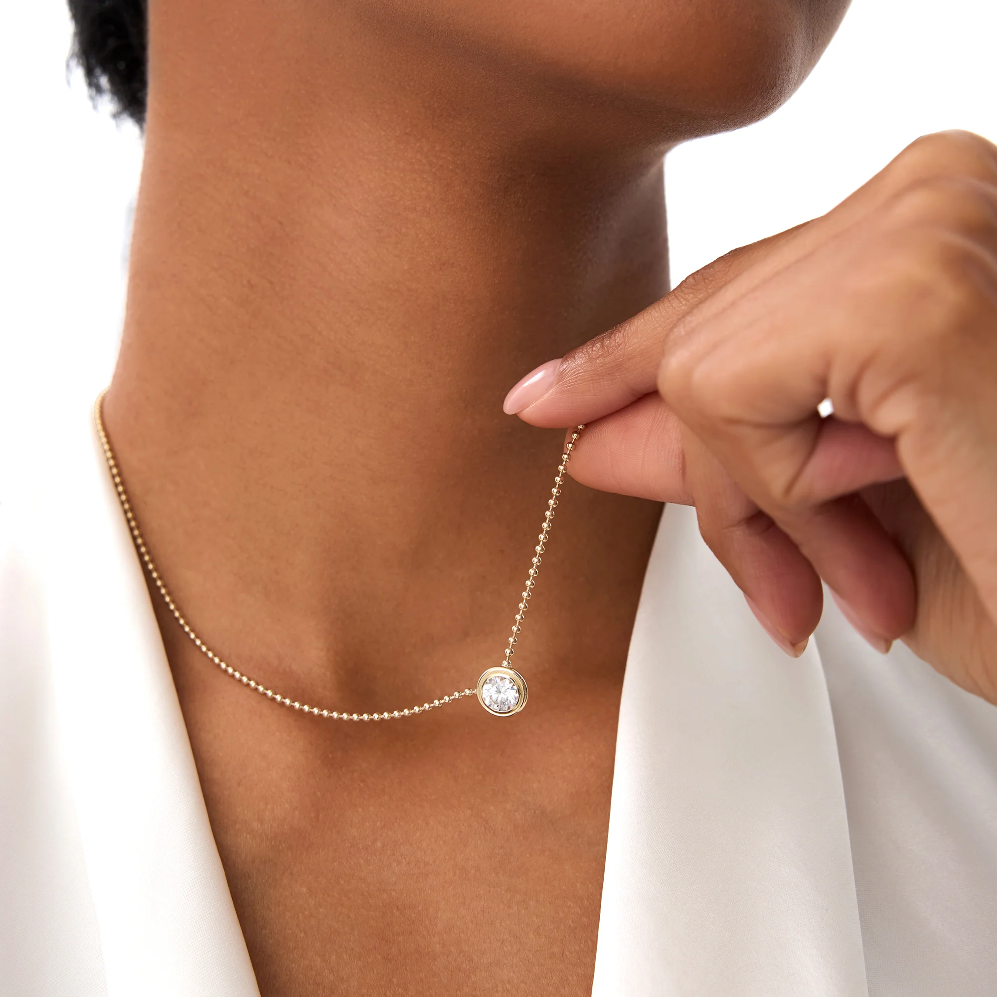 0.75 Ctw 14k Gold Round Lab Diamond Beaded Necklace - Ina - Image 6