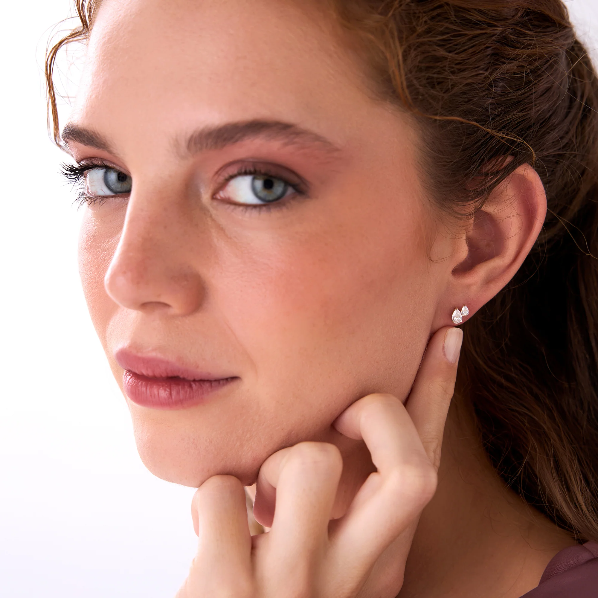 0.85 Ctw 14k Prong Setting Lab Grown Diamond Double Pear Stud Earrings - Helia - Image 3