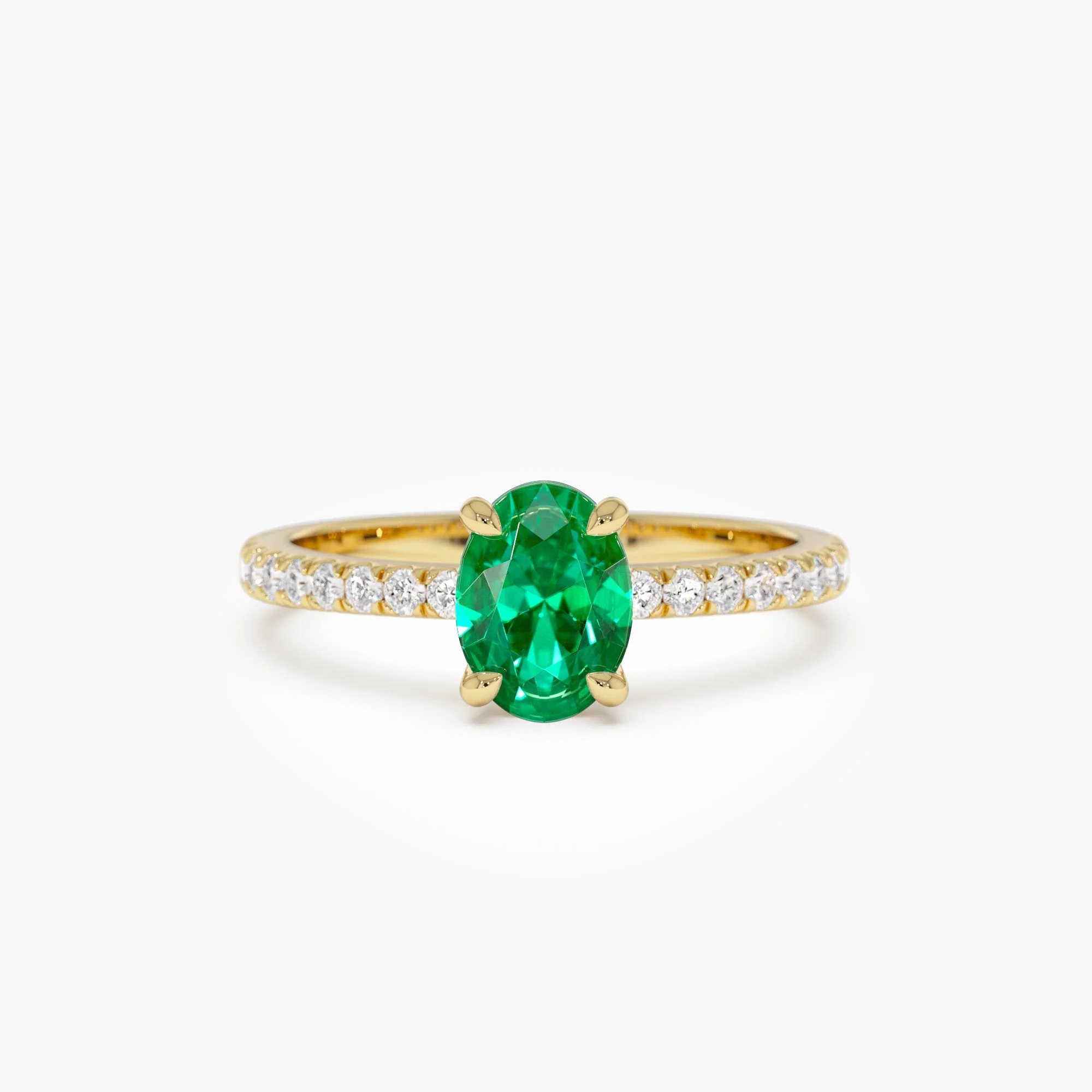 0.88 Ctw 14k Lab Grown Colombian Emerald and Diamond Ring - Eleni