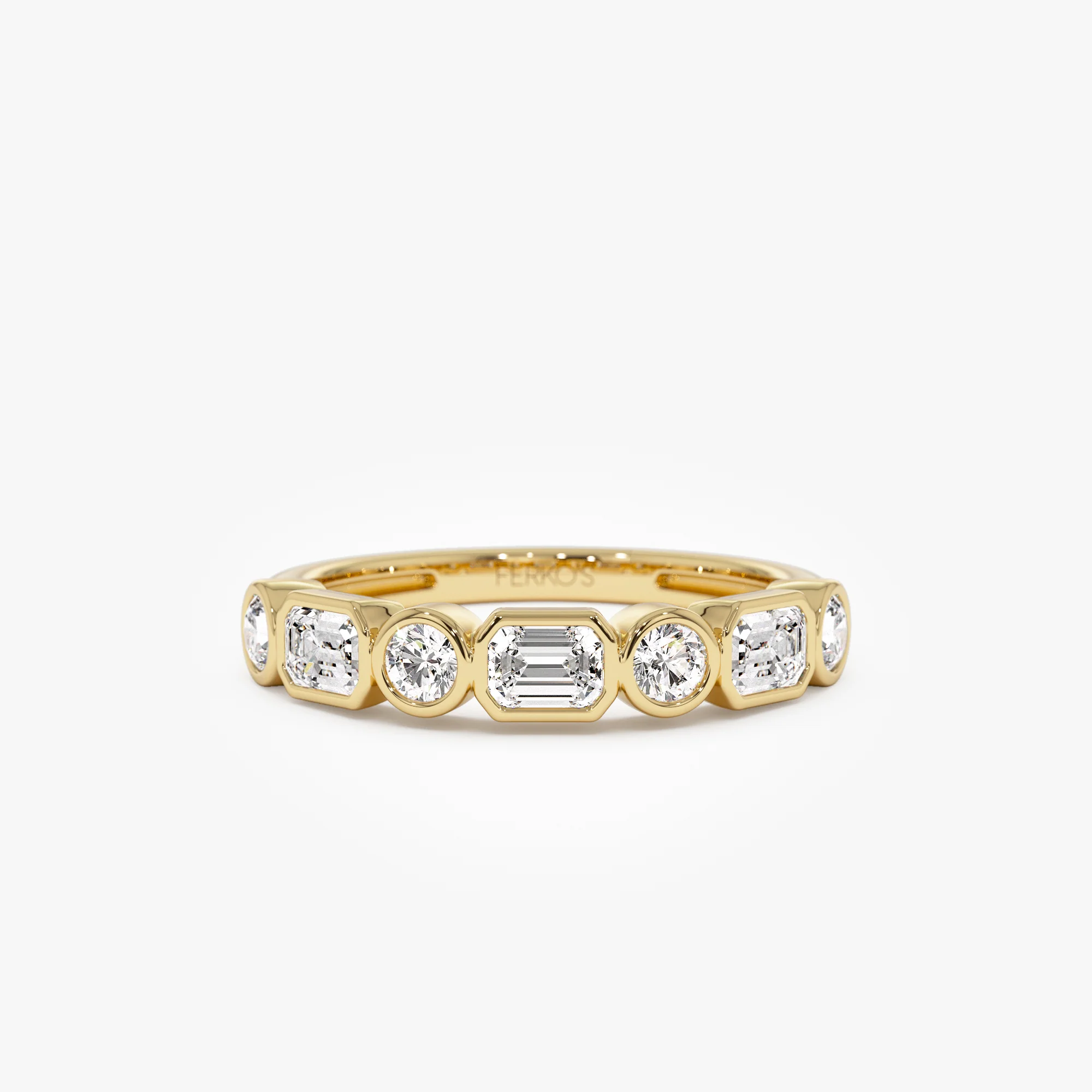 0.95 ctw 14k Bezel Setting Emerald Cut & Round Lab Grown Diamond Wedding Ring - Sarah