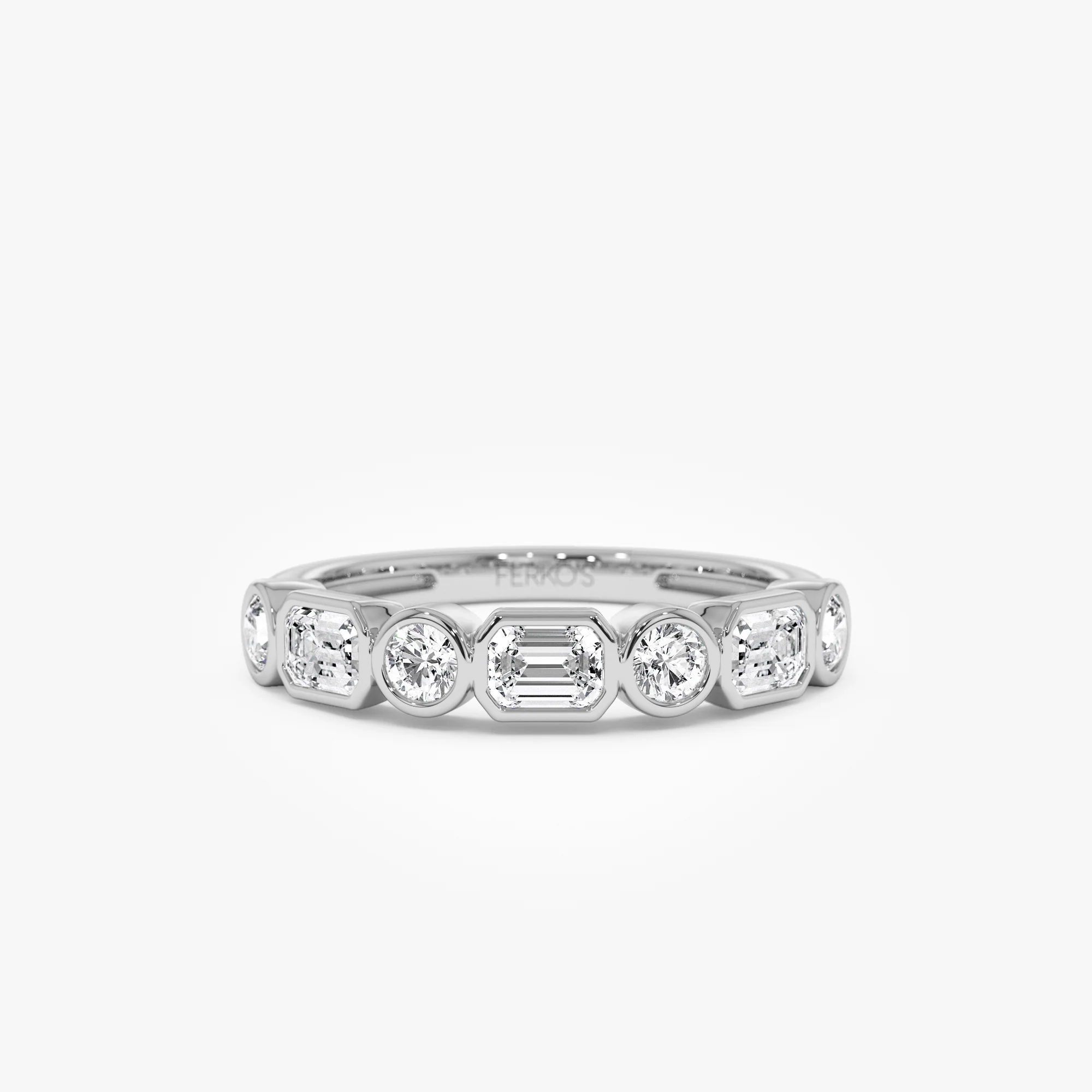 0.95 ctw 14k Bezel Setting Emerald Cut & Round Lab Grown Diamond Wedding Ring - Sarah - Image 5