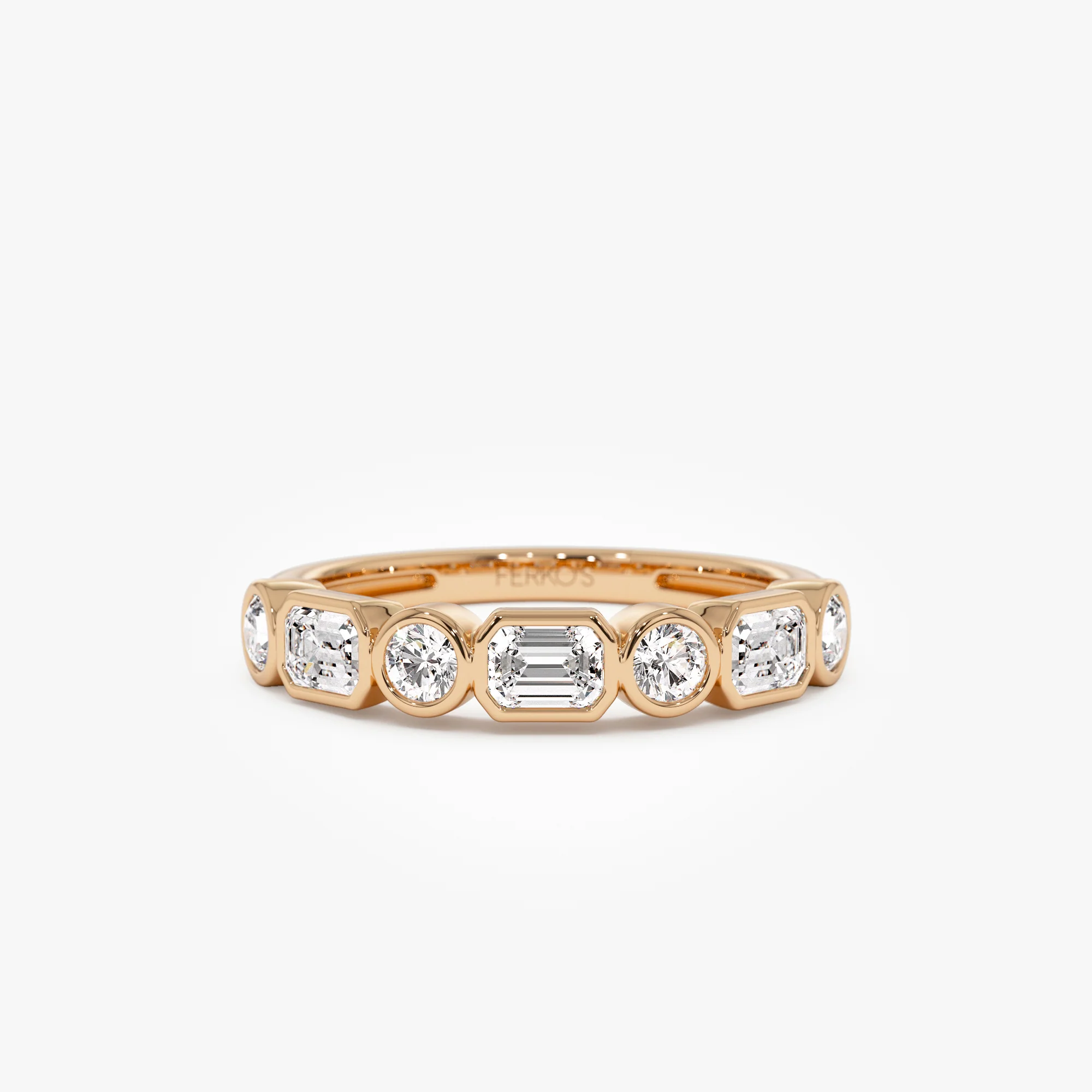 0.95 ctw 14k Bezel Setting Emerald Cut & Round Lab Grown Diamond Wedding Ring - Sarah - Image 6