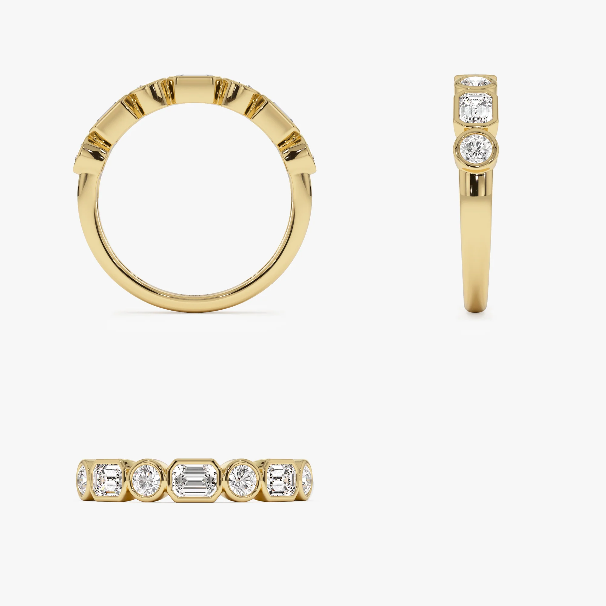 0.95 ctw 14k Bezel Setting Emerald Cut & Round Lab Grown Diamond Wedding Ring - Sarah - Image 8