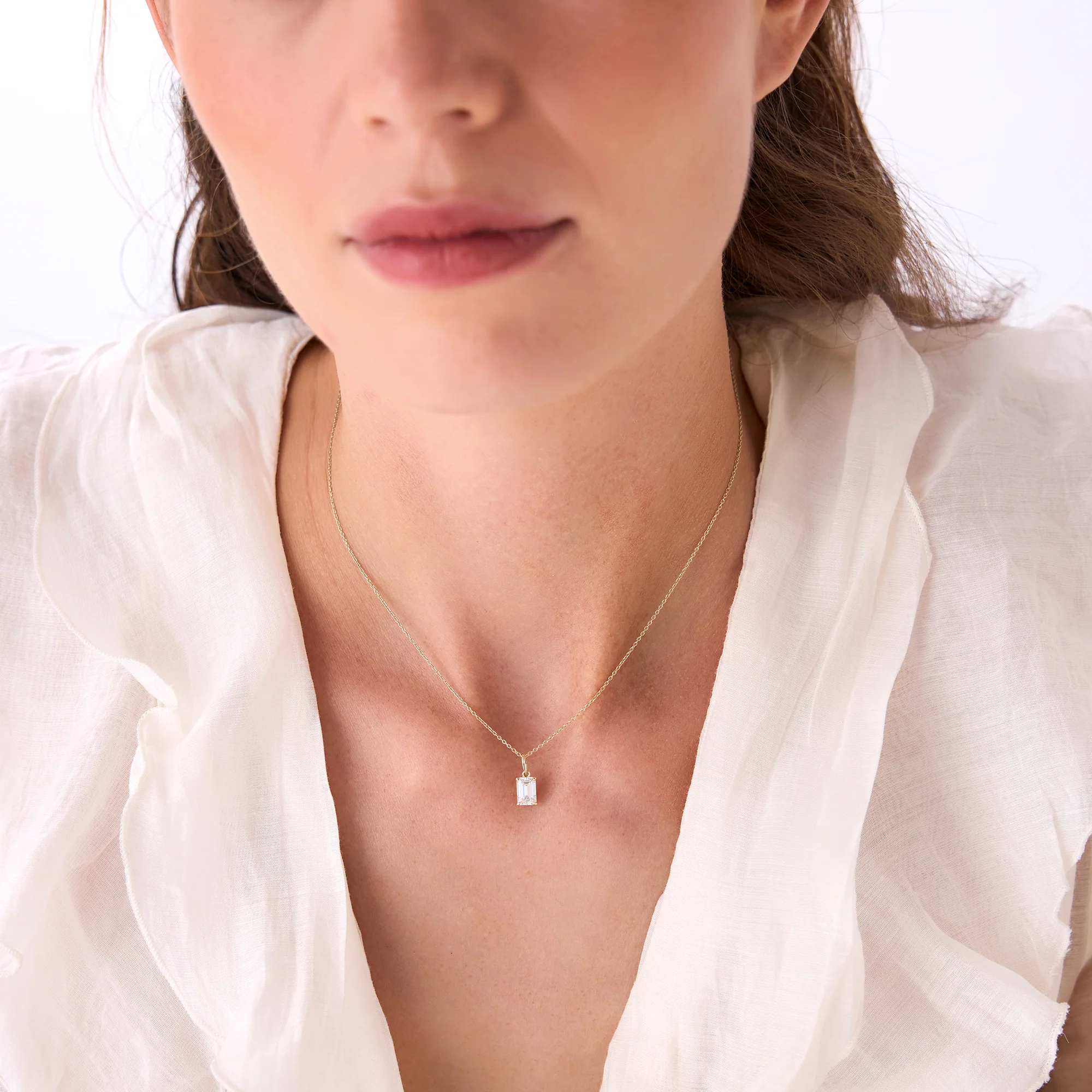 1.00 Ctw 14k Emerald Cut Lab Grown Diamond Classic Charm Necklace - Rina - Image 2