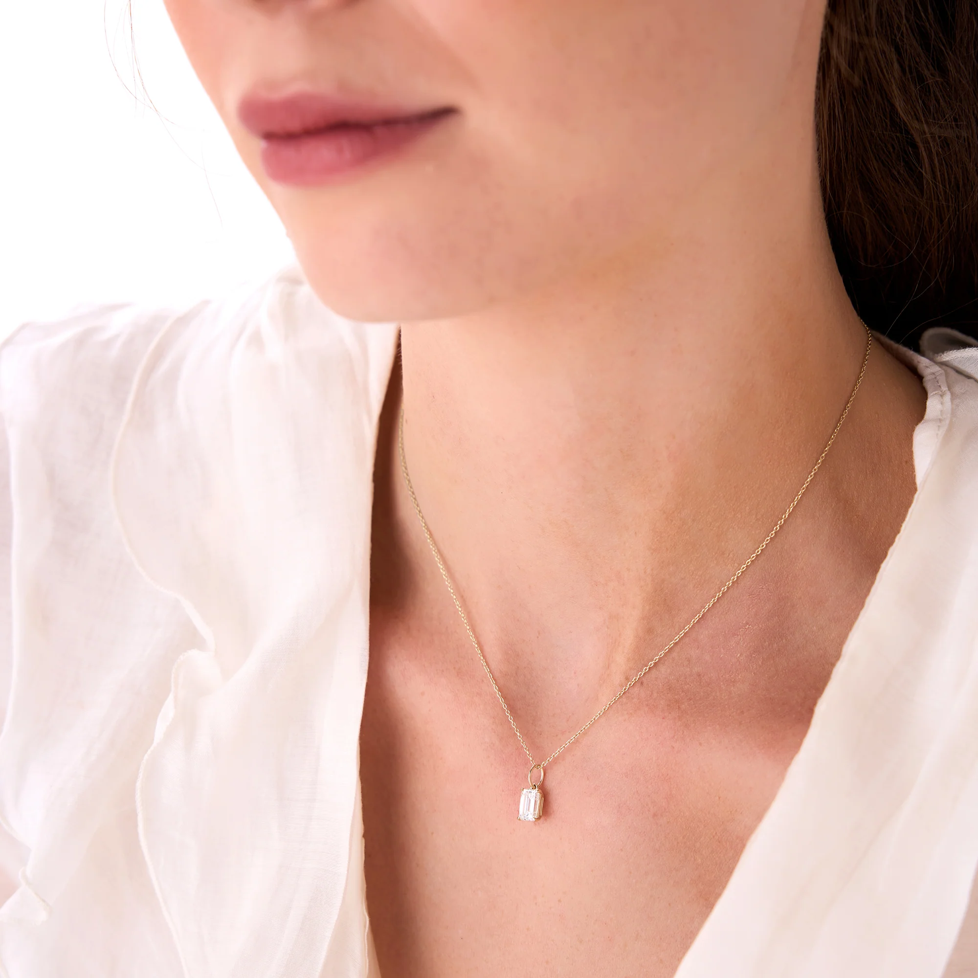 1.00 Ctw 14k Emerald Cut Lab Grown Diamond Classic Charm Necklace - Rina - Image 3