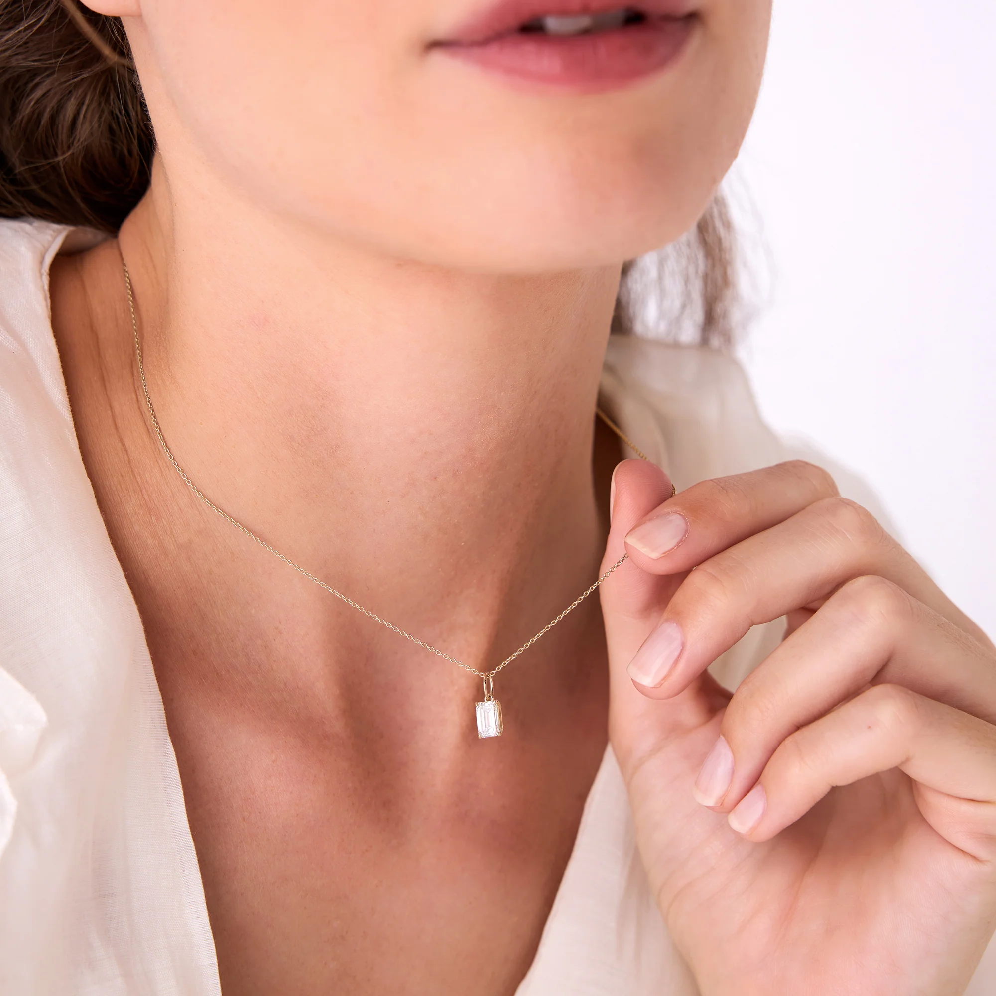 1.00 Ctw 14k Emerald Cut Lab Grown Diamond Classic Charm Necklace - Rina - Image 4