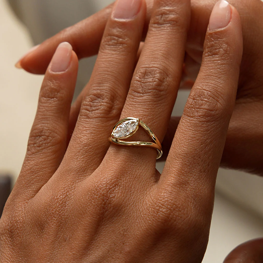 1.00 Ctw 14k Gold Lab Grown Marquise Diamond Ring Split Shank Design - Aravelle - Image 3