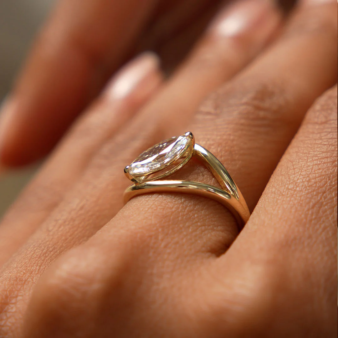 1.00 Ctw 14k Gold Lab Grown Marquise Diamond Ring Split Shank Design - Aravelle - Image 4