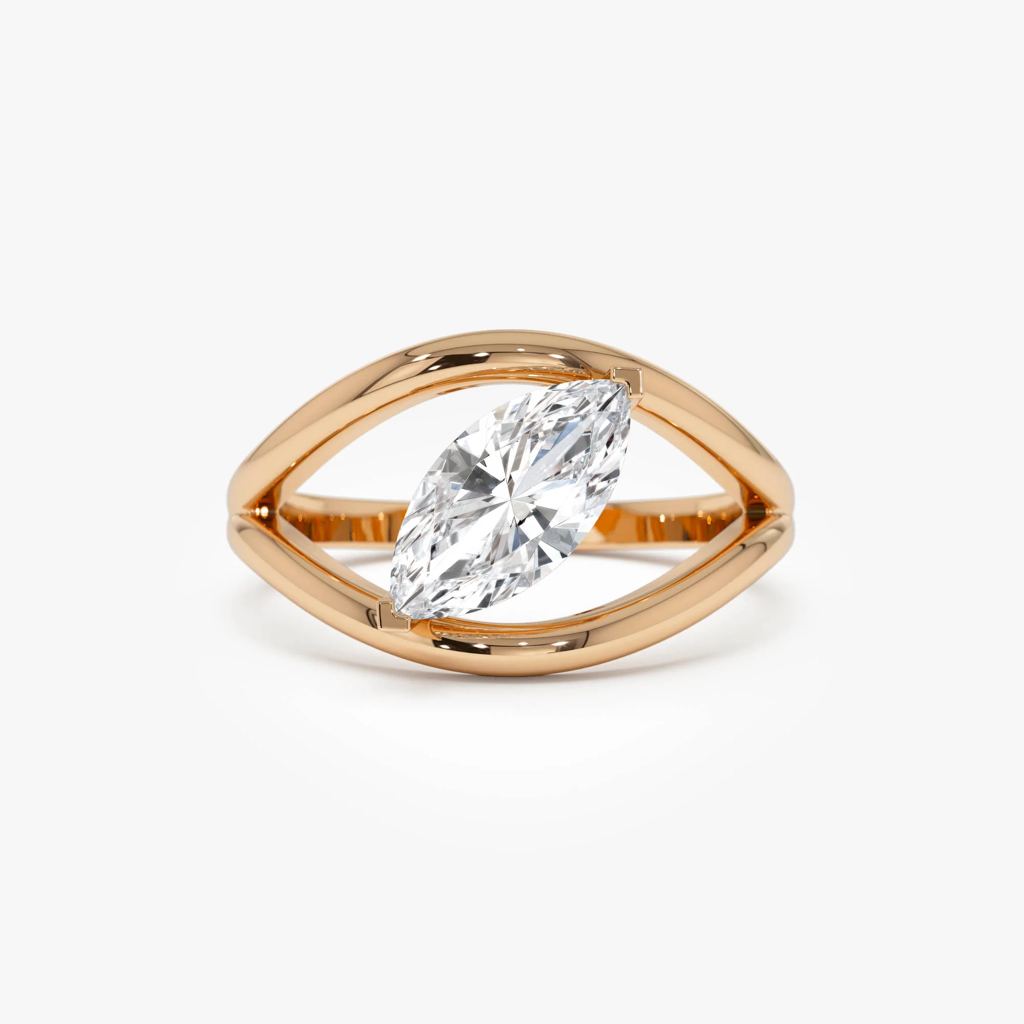 1.00 Ctw 14k Gold Lab Grown Marquise Diamond Ring Split Shank Design - Aravelle - Image 6