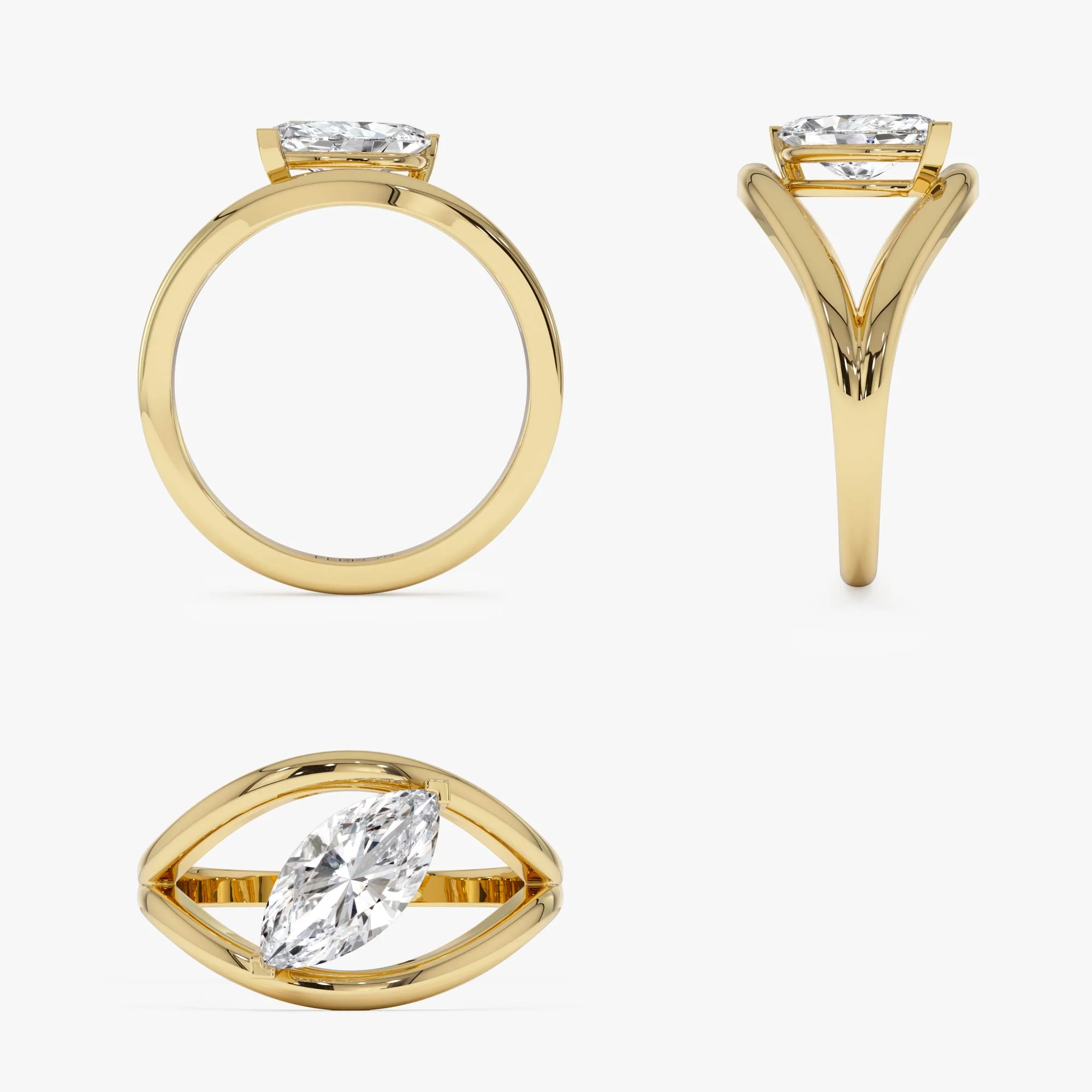 1.00 Ctw 14k Gold Lab Grown Marquise Diamond Ring Split Shank Design - Aravelle - Image 9