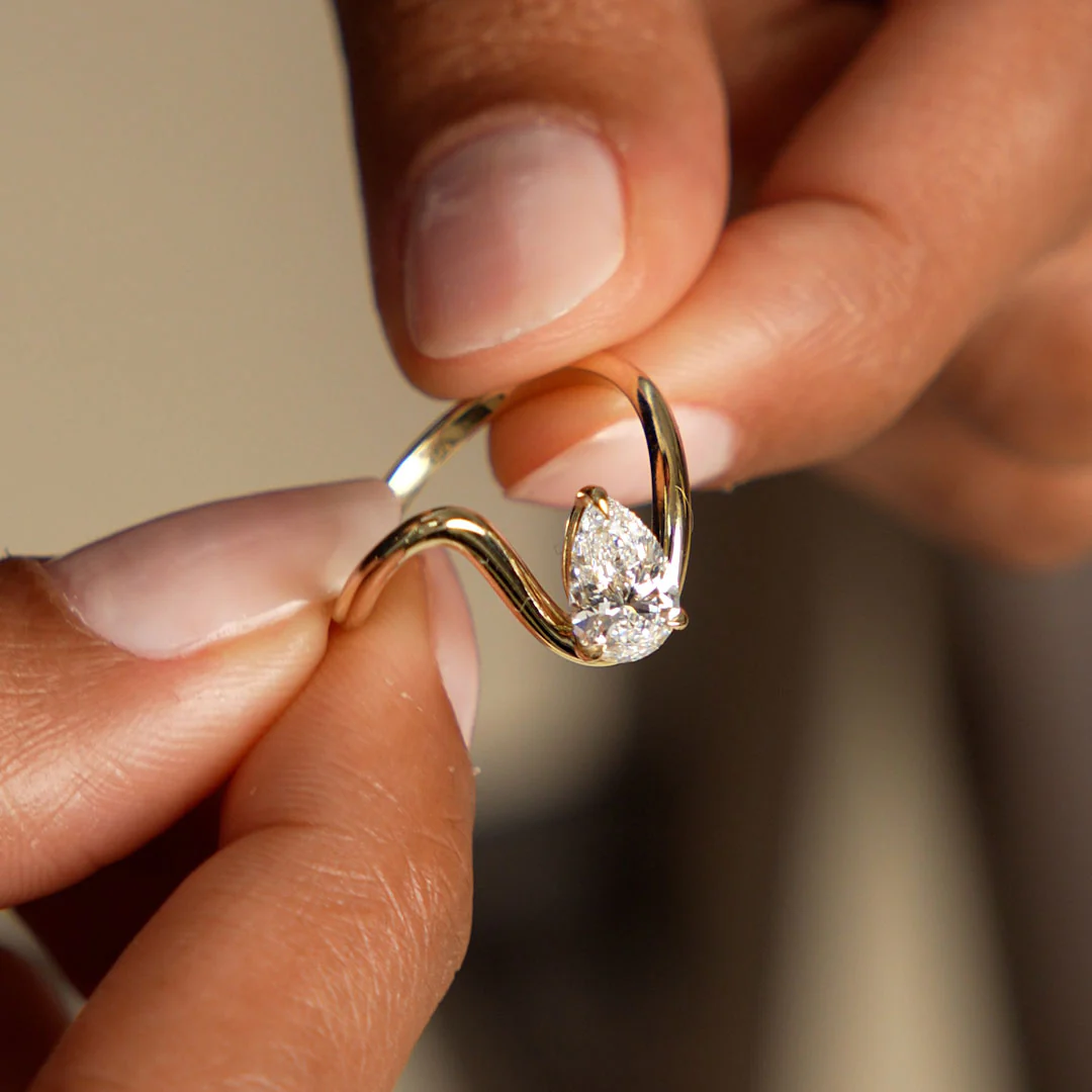 1.00 Ctw 14k Gold Lab Grown Pear Diamond Ring Modern Bypass Setting - Sylene - Image 5