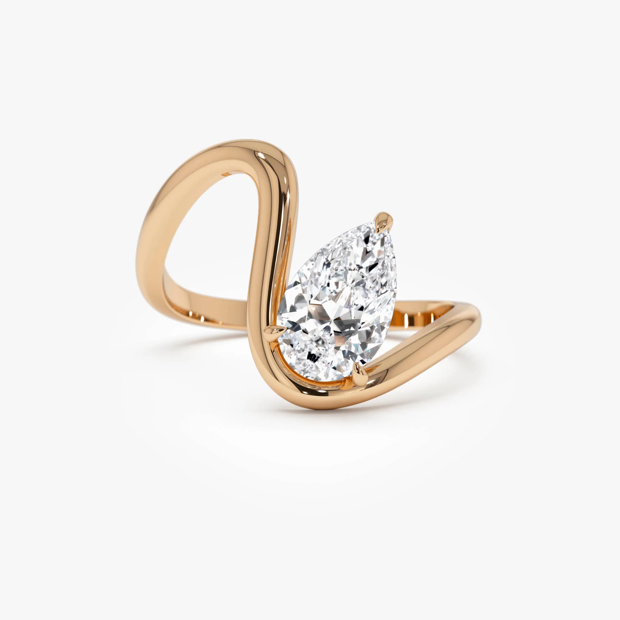 1.00 Ctw 14k Gold Lab Grown Pear Diamond Ring Modern Bypass Setting - Sylene - Image 6