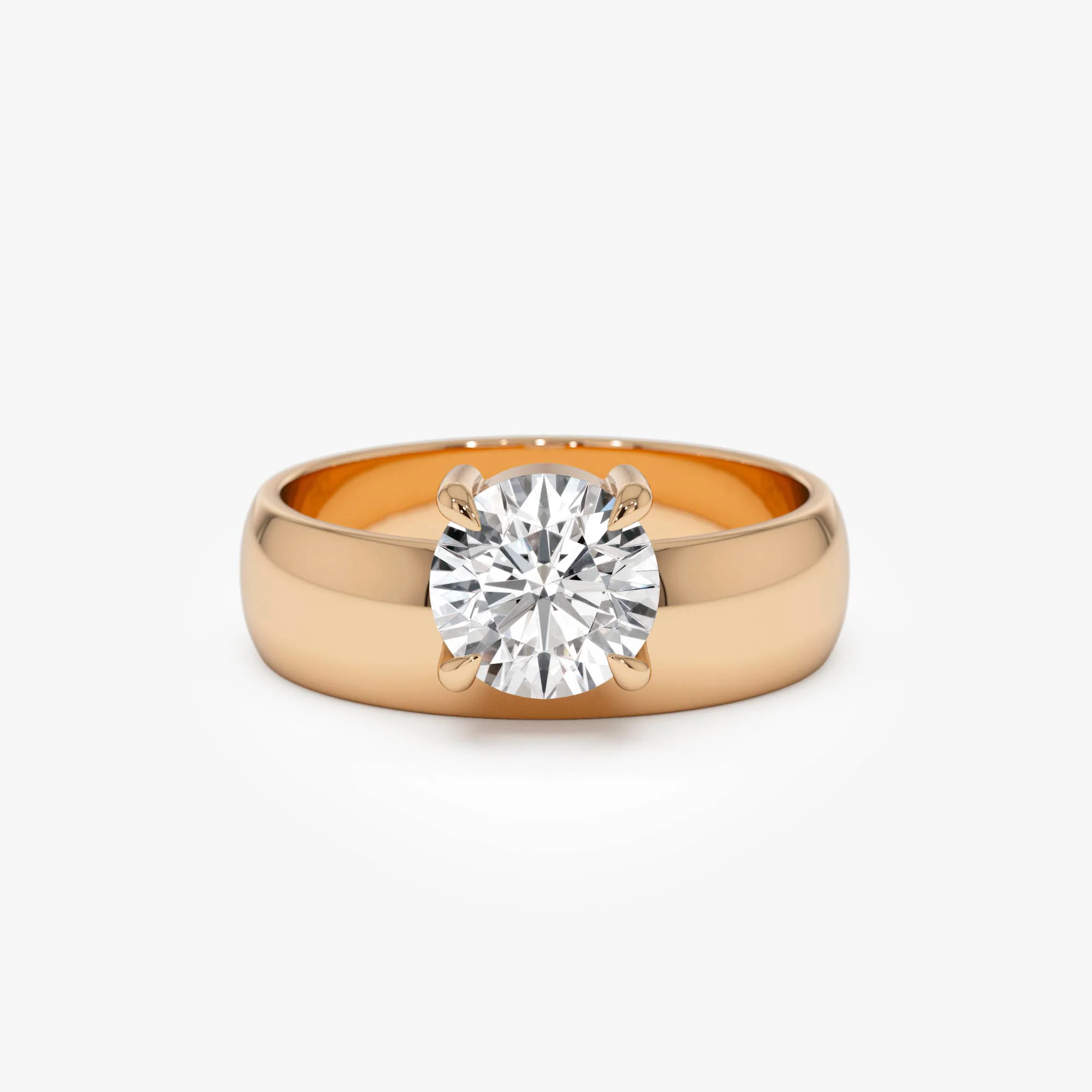 1.00 Ctw 14k Gold Lab Grown Round Diamond Solitaire Ring with Wide Band - Thalina - Image 6