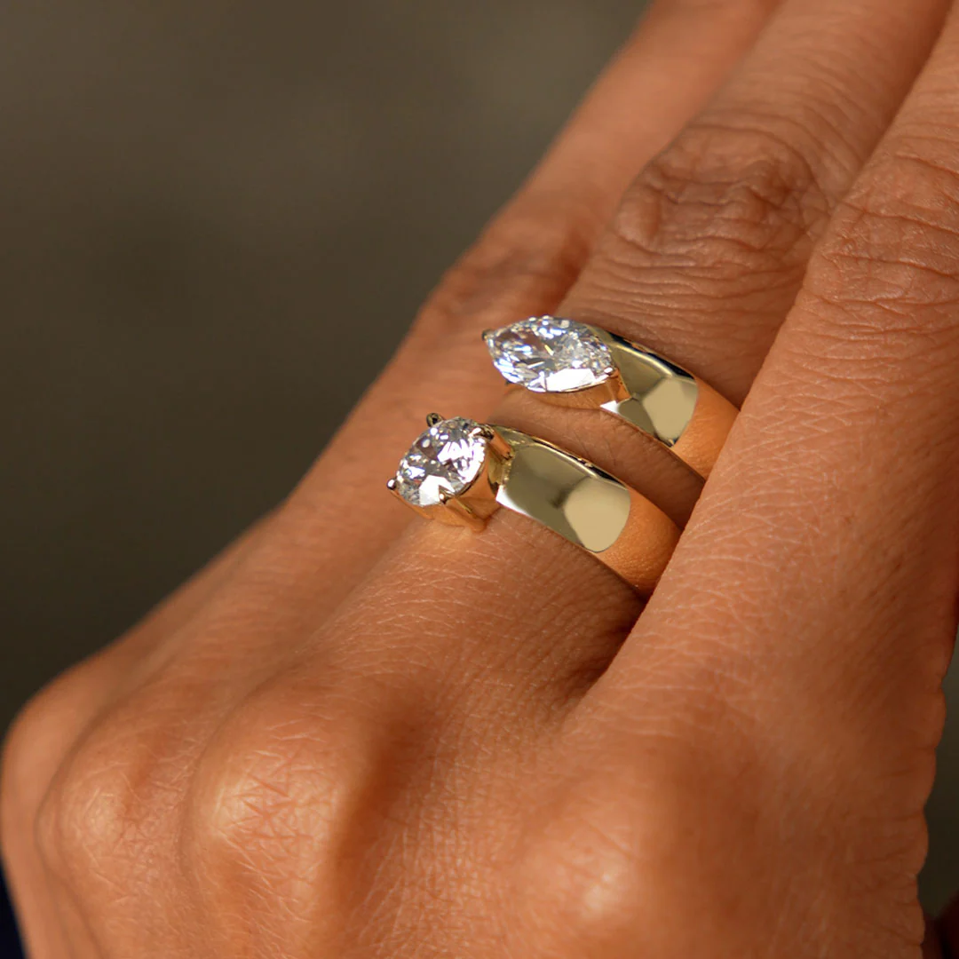 1.00 Ctw 14k Lab Grown Marquise Shaped Diamond Solitaire Ring with Wide Band - Solara - Image 3