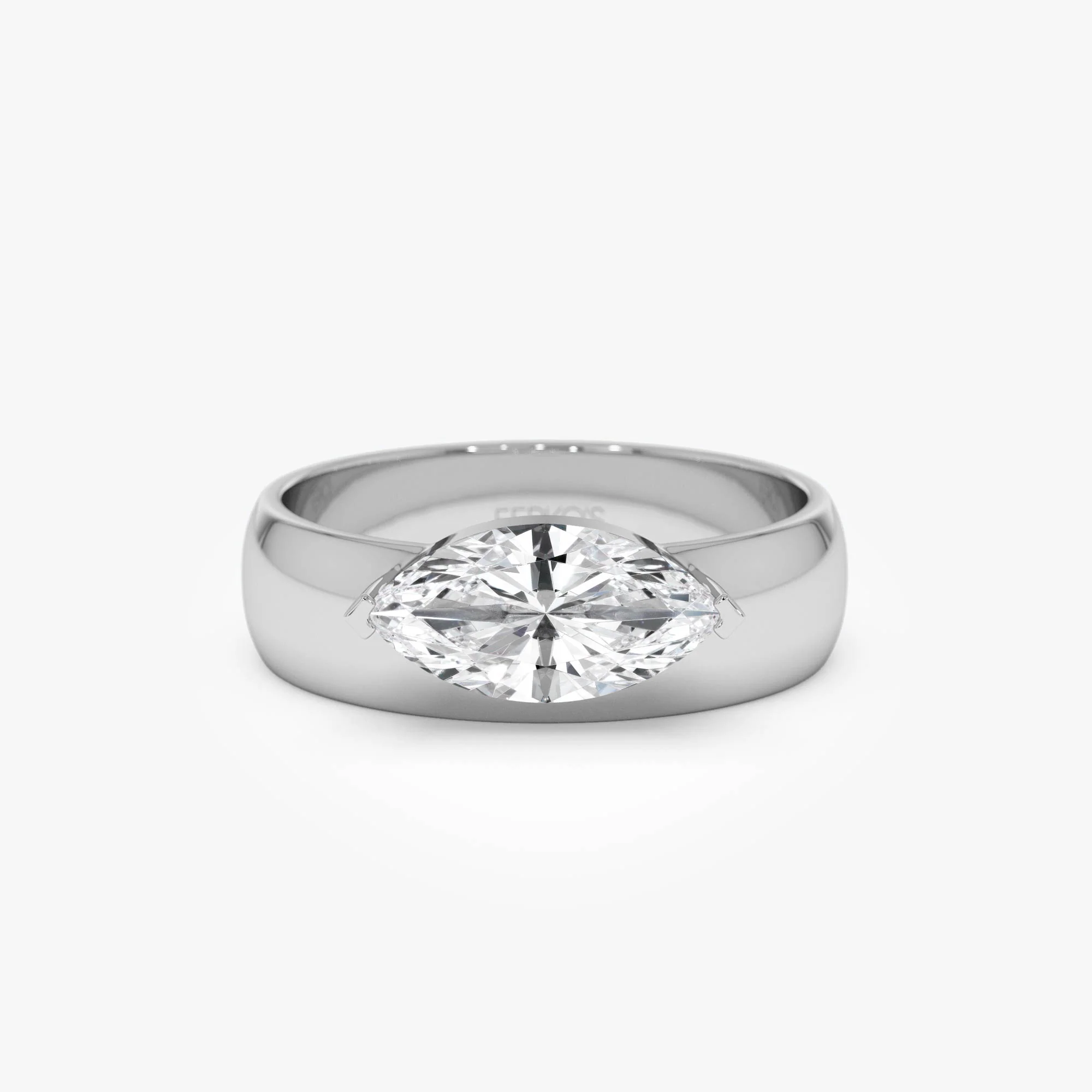 1.00 Ctw 14k Lab Grown Marquise Shaped Diamond Solitaire Ring with Wide Band - Solara - Image 7