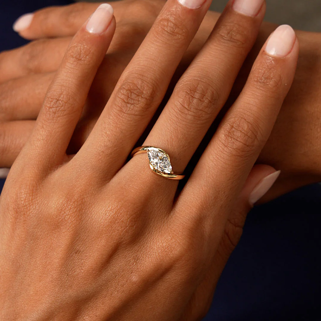 1.00 Ctw 14k Marquise Shaped Lab Grown Diamond Criss Cross Solitaire - Image 3
