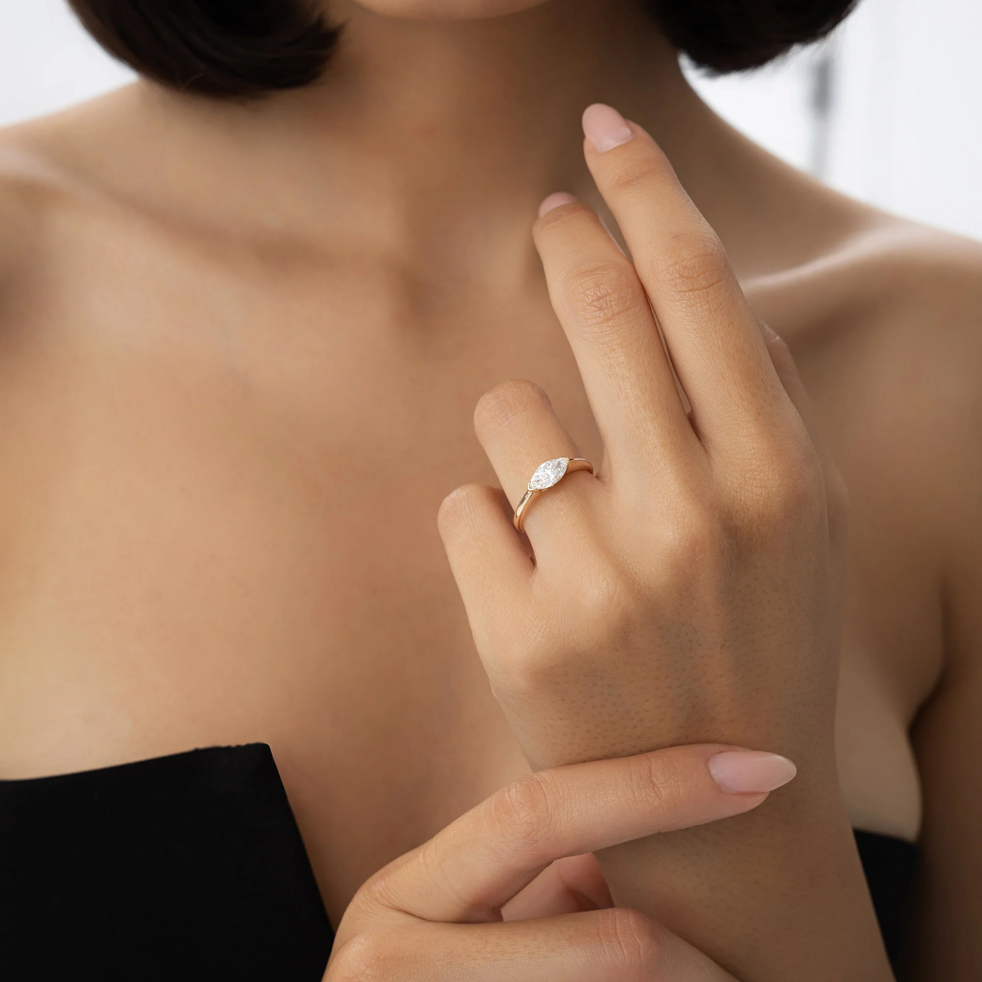 0.75 ctw 14k Marquise Shaped East-West Lab Grown Engagement Ring - Olivia - Image 3