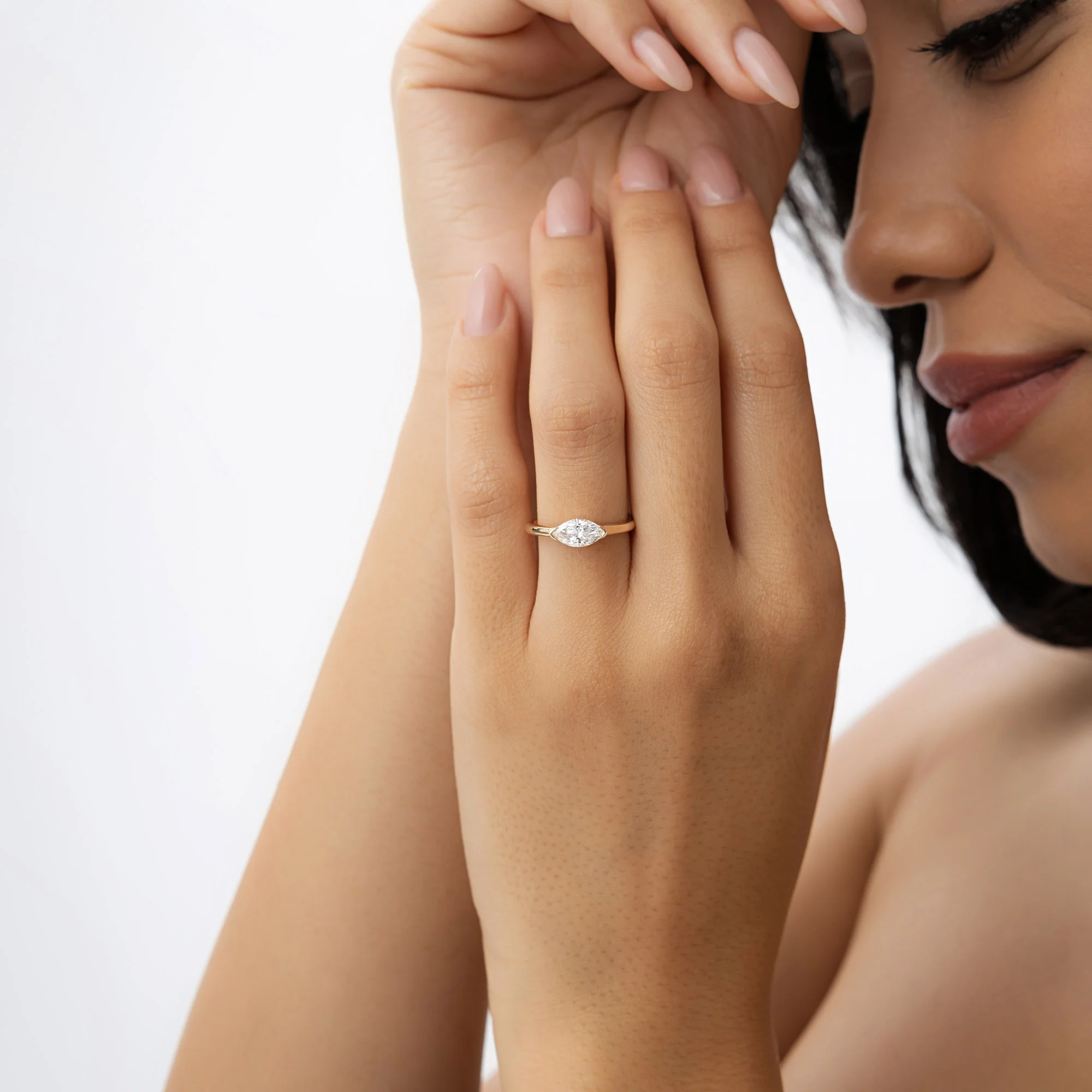 0.75 ctw 14k Marquise Shaped East-West Lab Grown Engagement Ring - Olivia - Image 4