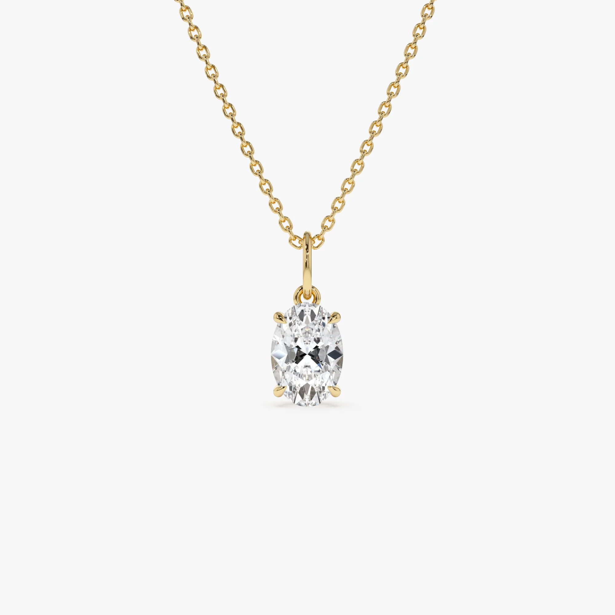 1.00 Ctw 14k Oval Shaped Lab Grown Diamond Classic Charm Necklace - Elda