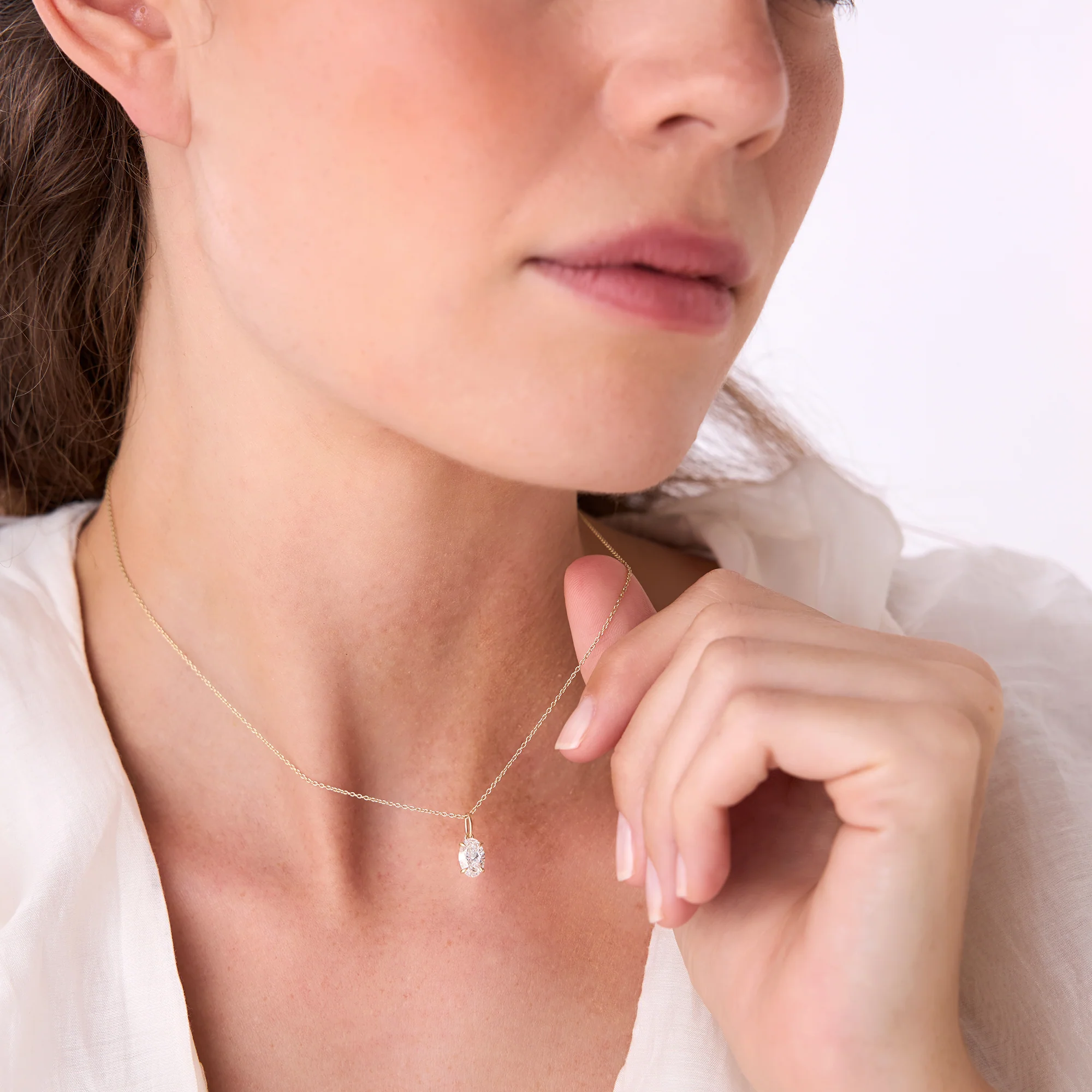1.00 Ctw 14k Oval Shaped Lab Grown Diamond Classic Charm Necklace - Elda - Image 2