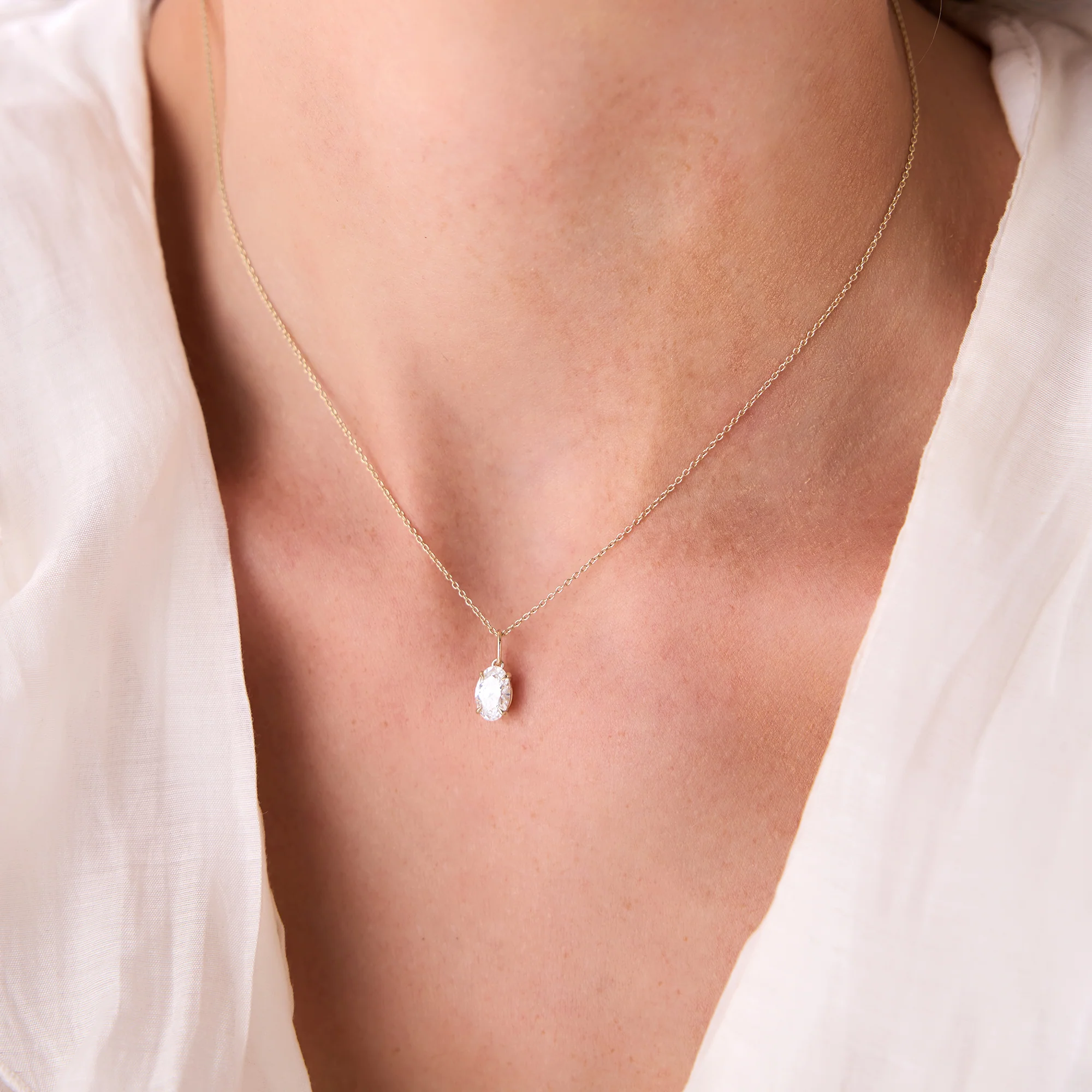 1.00 Ctw 14k Oval Shaped Lab Grown Diamond Classic Charm Necklace - Elda - Image 3