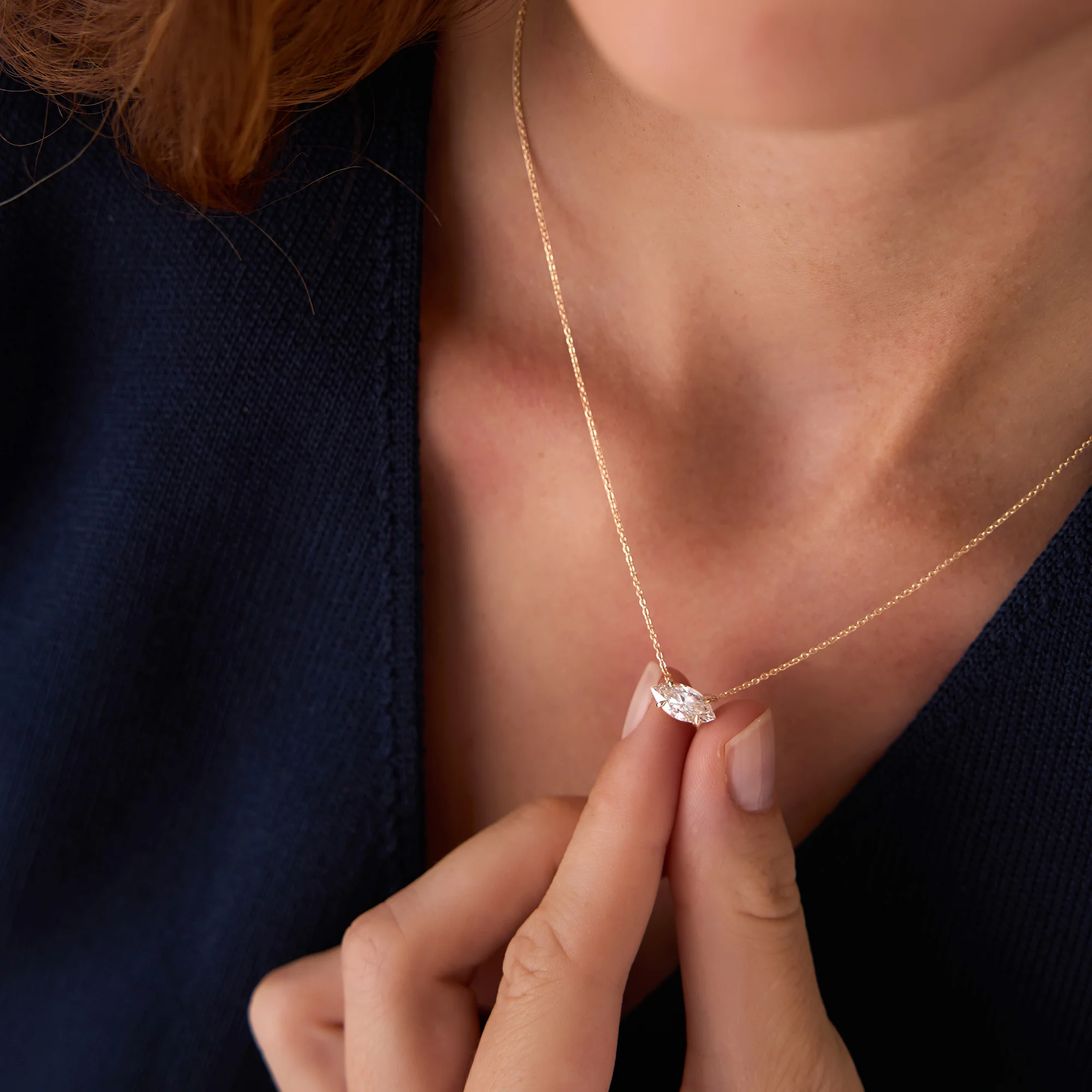 1.00 Ctw 14k Prong Setting Marquise Shape Lab Grown Diamond Solitaire Necklace - Lilia - Image 2
