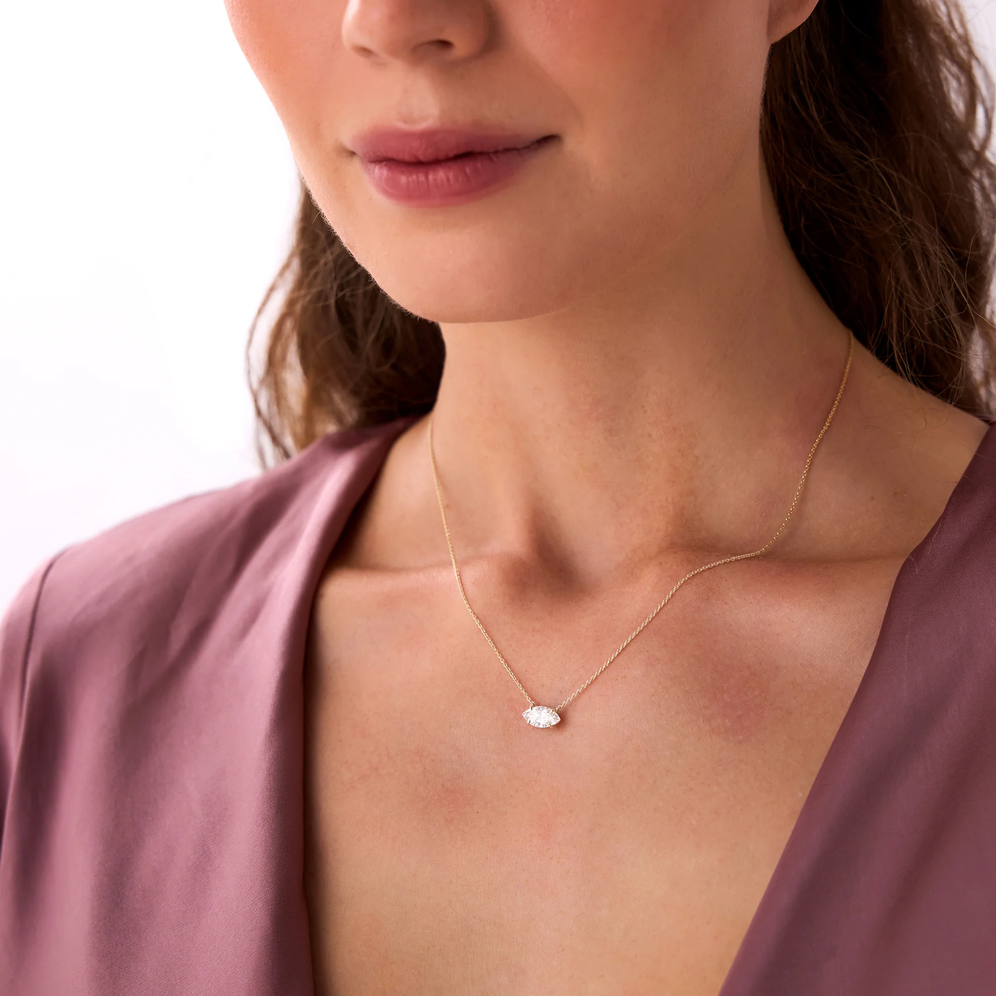 1.00 Ctw 14k Prong Setting Marquise Shape Lab Grown Diamond Solitaire Necklace - Lilia - Image 4