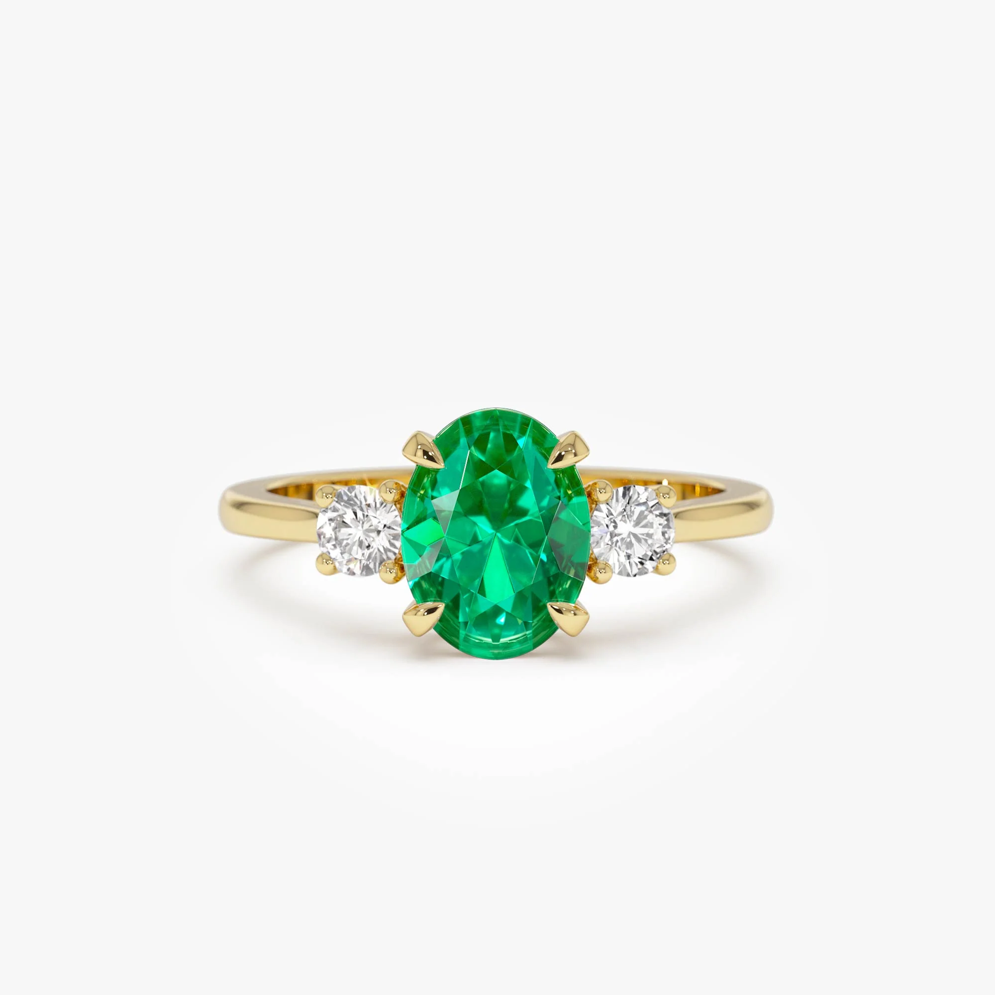 1.20 Ctw 14k Lab Grown Colombian Emerald and Diamond Three Stone Ring - Lyra