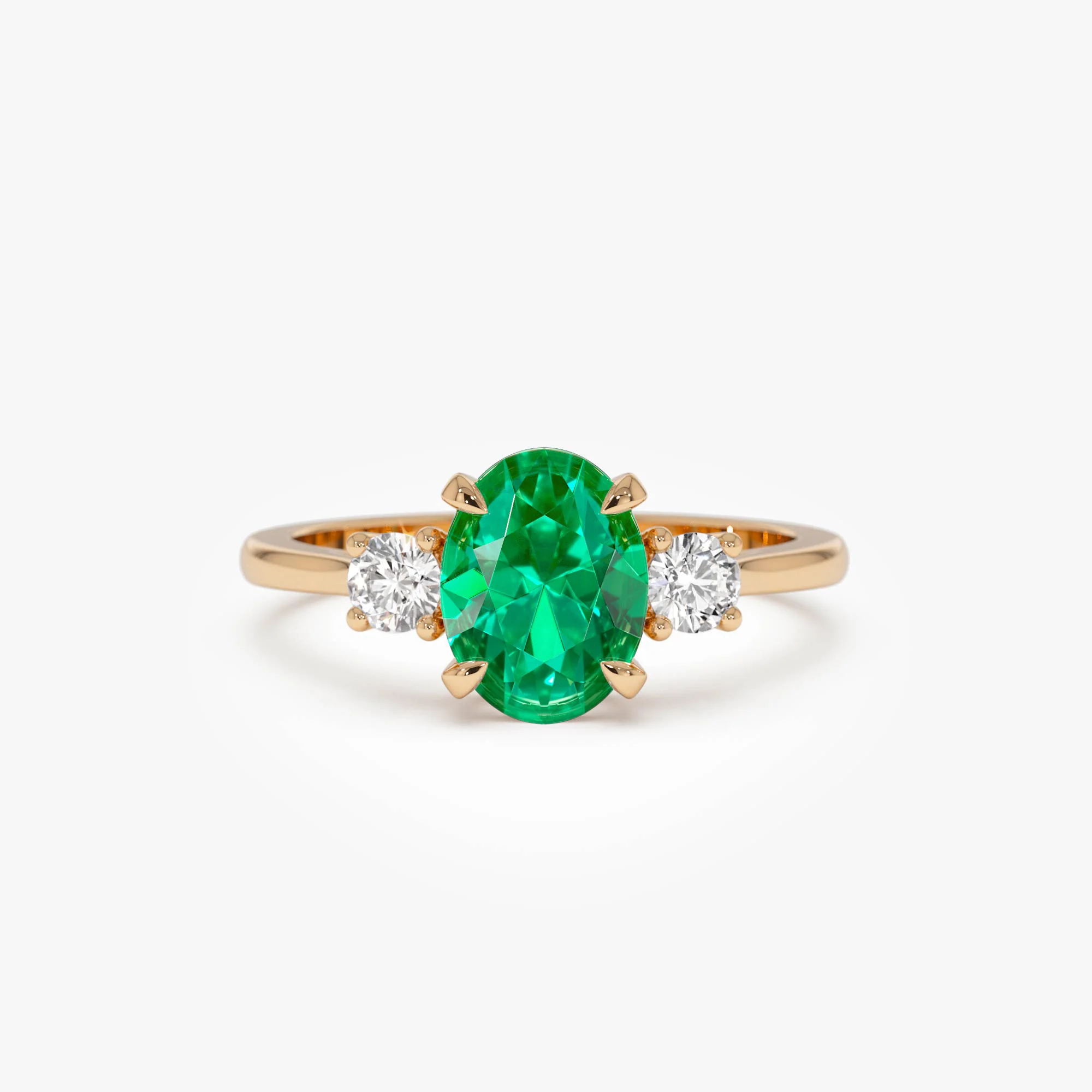 1.20 Ctw 14k Lab Grown Colombian Emerald and Diamond Three Stone Ring - Lyra - Image 6