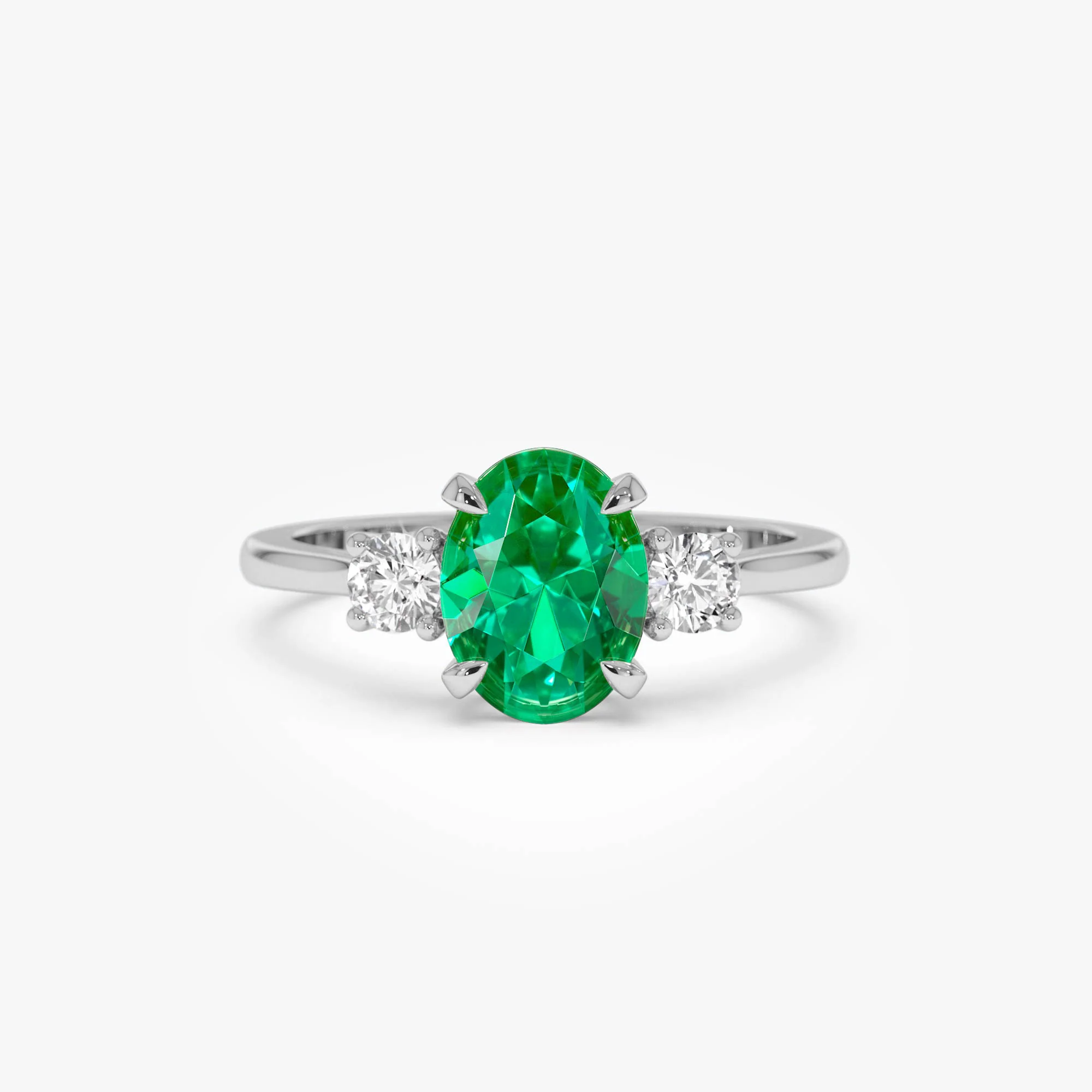 1.20 Ctw 14k Lab Grown Colombian Emerald and Diamond Three Stone Ring - Lyra - Image 7