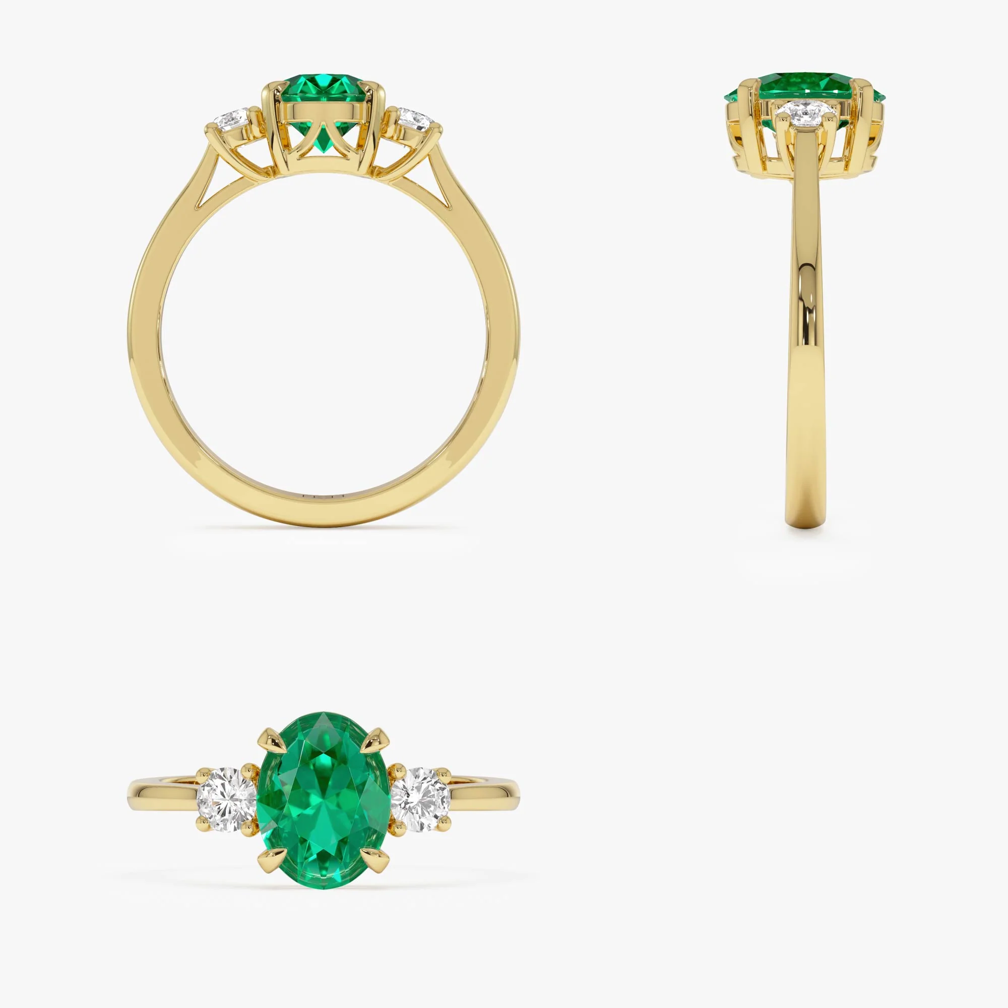 1.20 Ctw 14k Lab Grown Colombian Emerald and Diamond Three Stone Ring - Lyra - Image 9