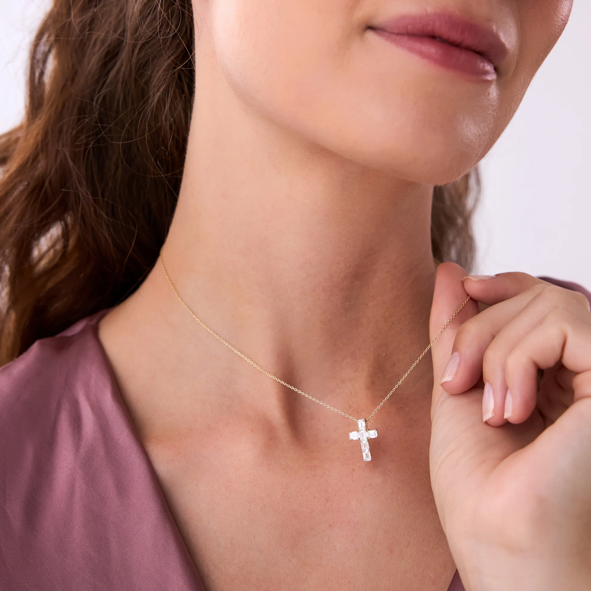 1.25 Ctw 14k Emerald Cut Lab Grown Diamond Cross Necklace - Addison - Image 3