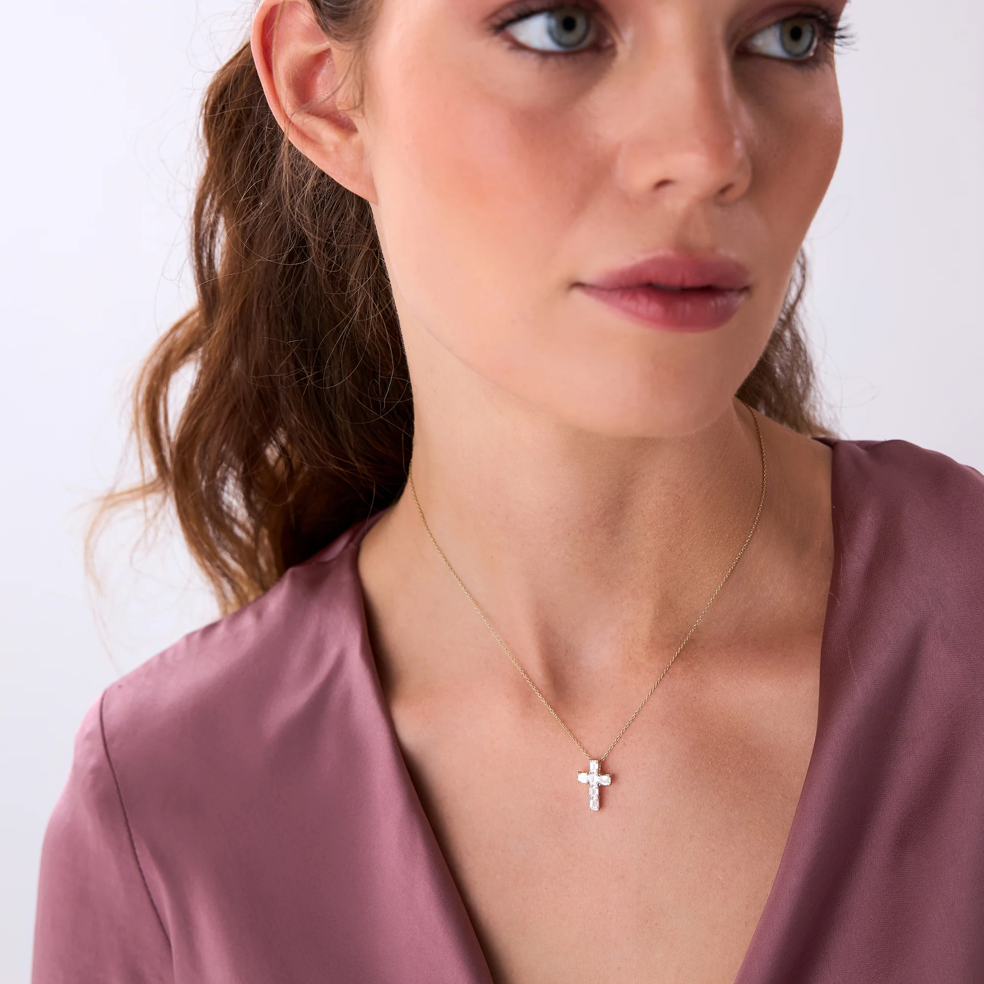 1.25 Ctw 14k Emerald Cut Lab Grown Diamond Cross Necklace - Addison - Image 4