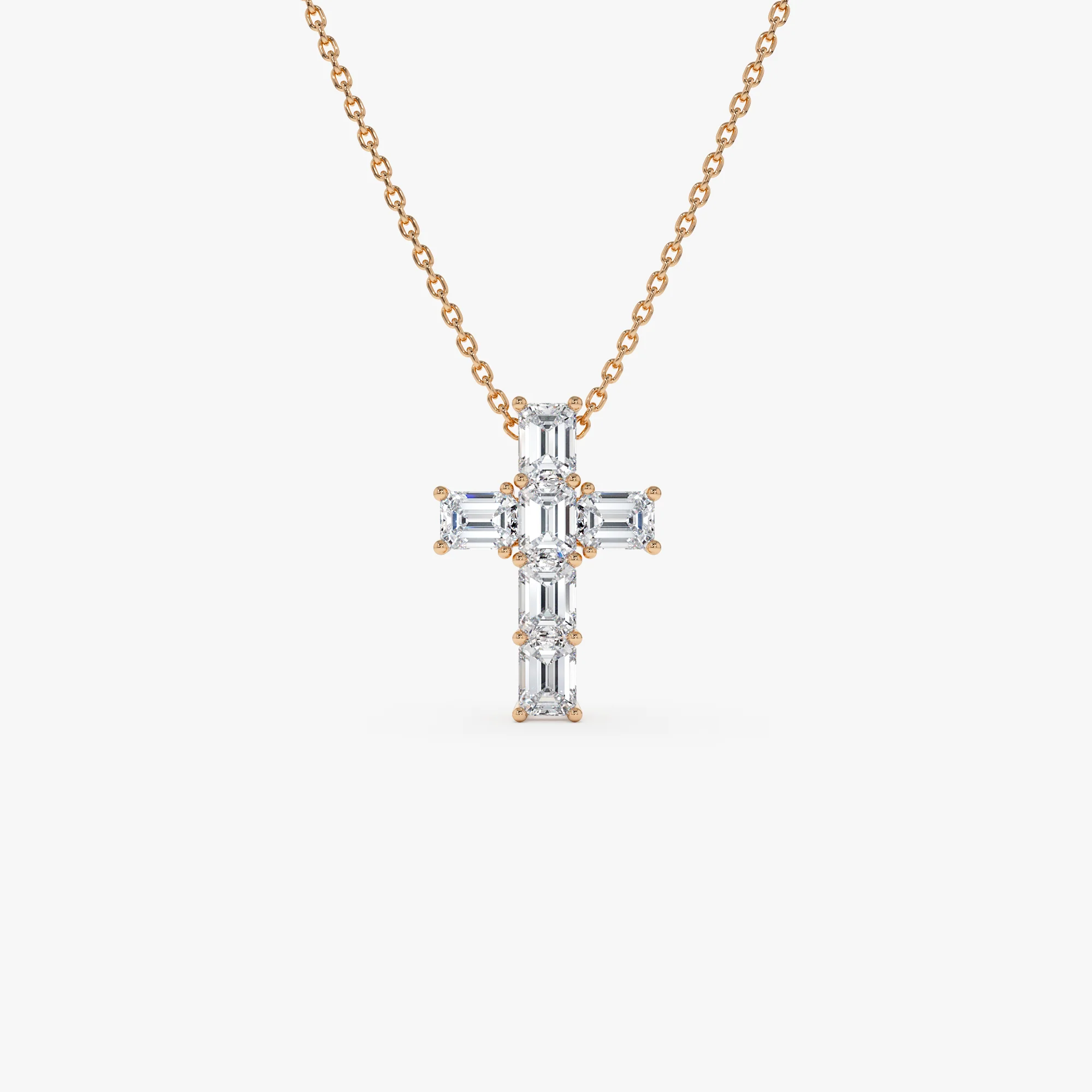1.25 Ctw 14k Emerald Cut Lab Grown Diamond Cross Necklace - Addison - Image 5