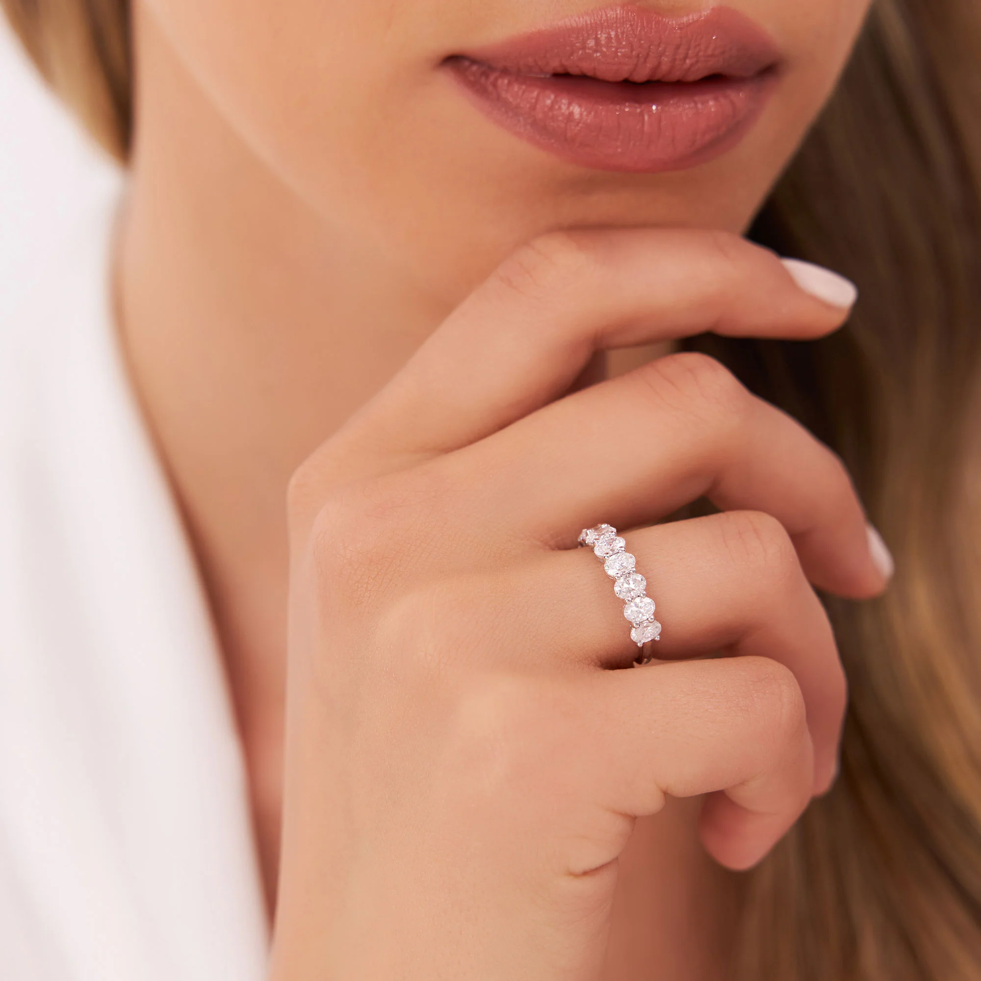 1.25 ctw 14k Prong Setting Seven Stone Oval Cut Lab Grown Diamond Wedding Ring - Marie - Image 2