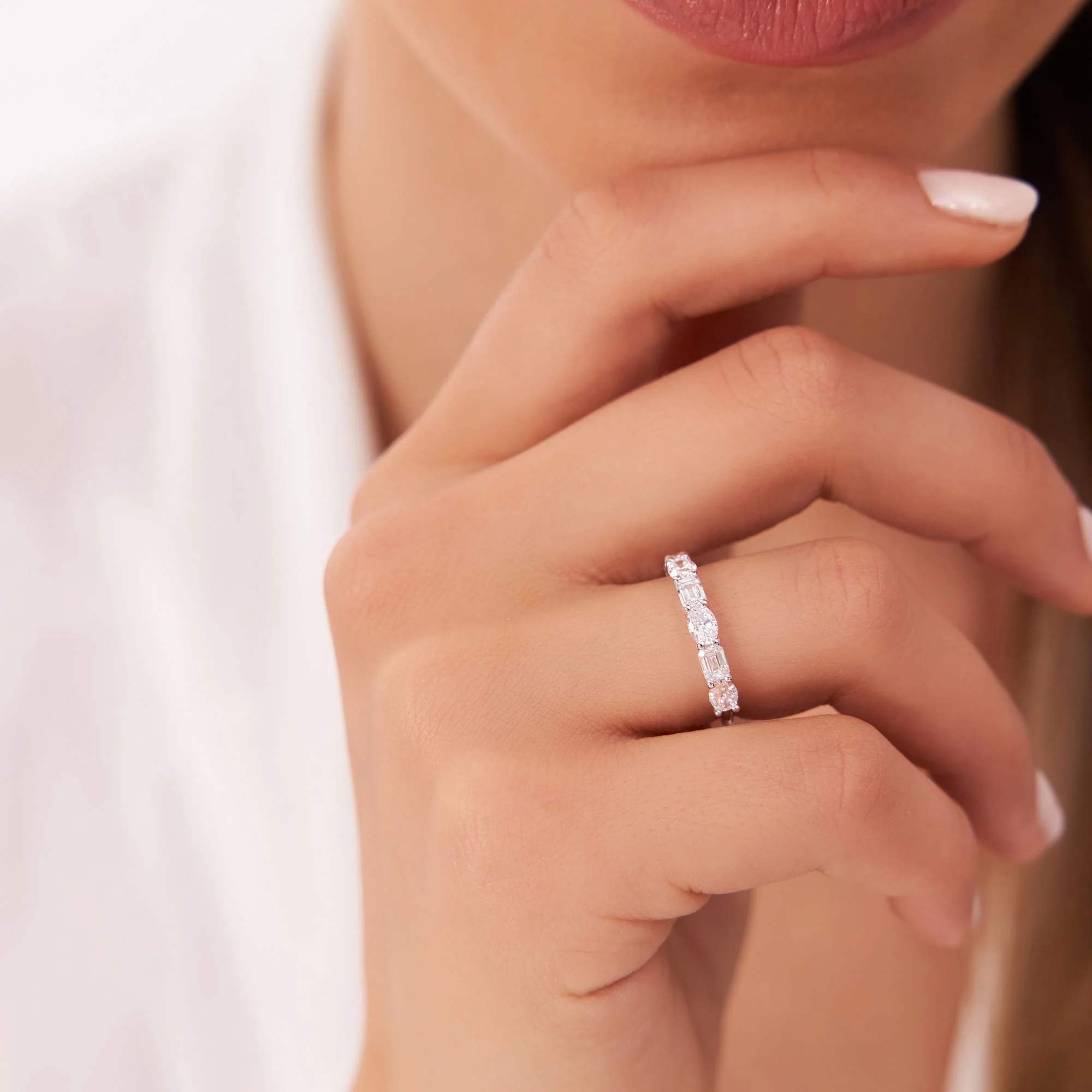 1.30 ctw 14k East West Prong Setting Seven Stone Oval & Emerald Cut Lab Grown Diamond Ring - Jayleen - Image 2