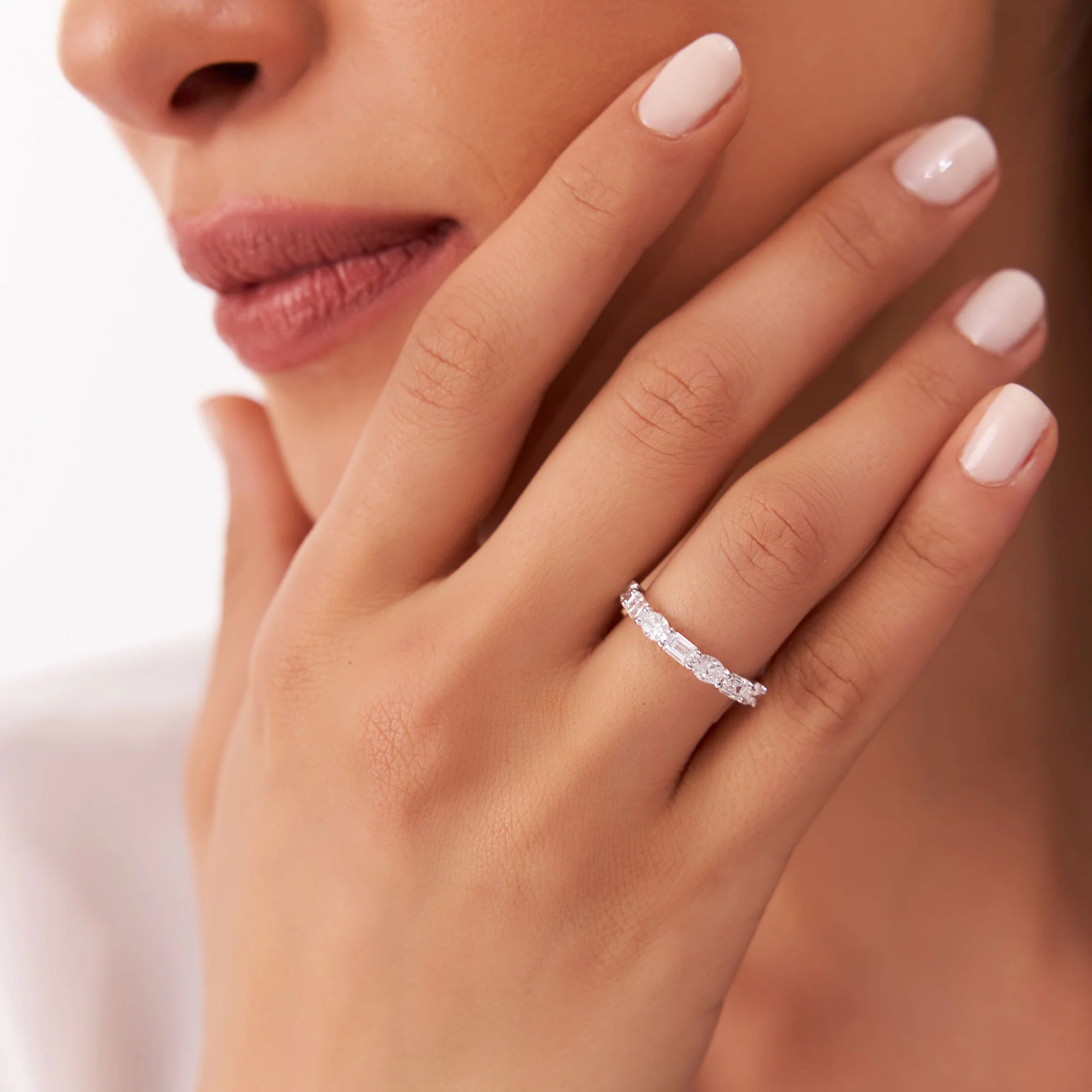 1.30 ctw 14k East West Prong Setting Seven Stone Oval & Emerald Cut Lab Grown Diamond Ring - Jayleen - Image 3