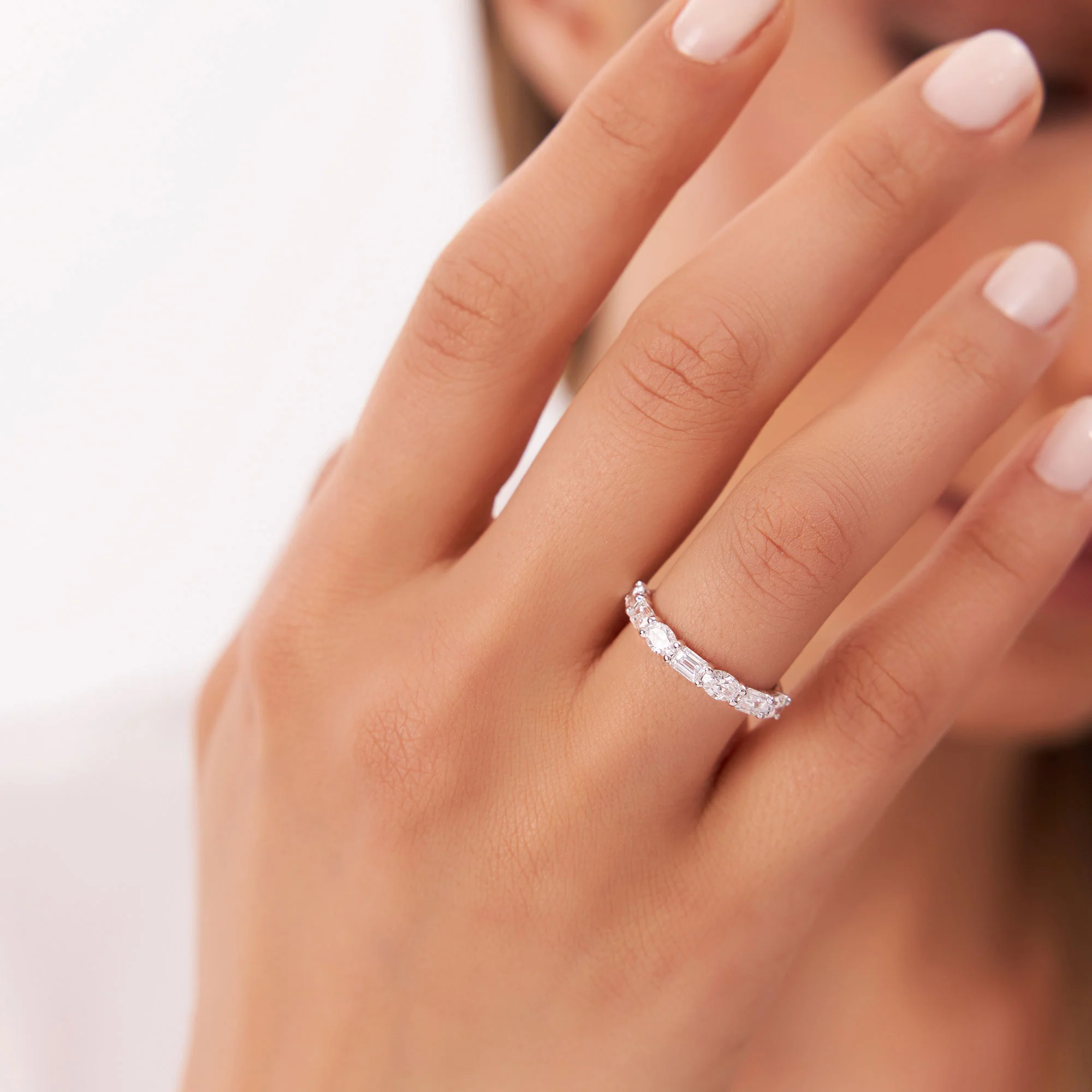 1.30 ctw 14k East West Prong Setting Seven Stone Oval & Emerald Cut Lab Grown Diamond Ring - Jayleen - Image 4