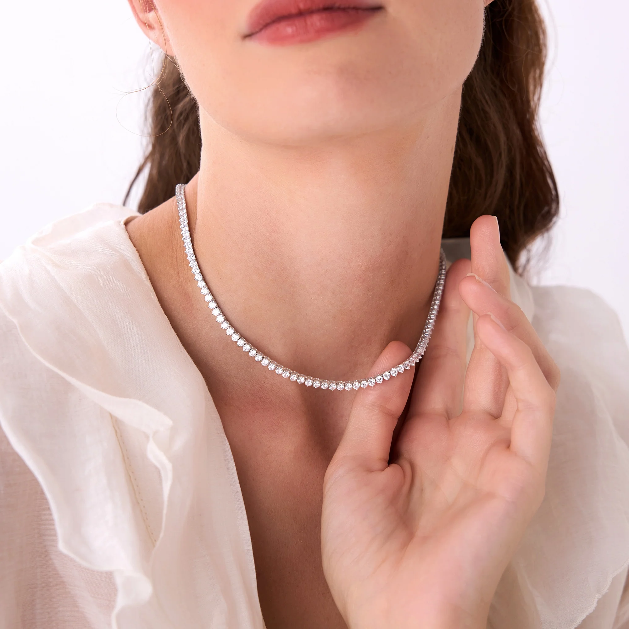 13.30ctw 14k Round Shaped Lab Grown Diamond Tennis Necklace - Dalia - Image 2