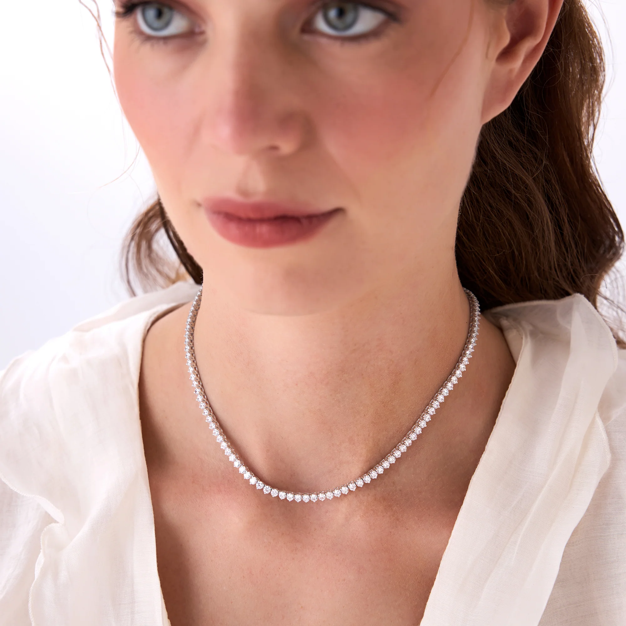 13.30ctw 14k Round Shaped Lab Grown Diamond Tennis Necklace - Dalia - Image 3